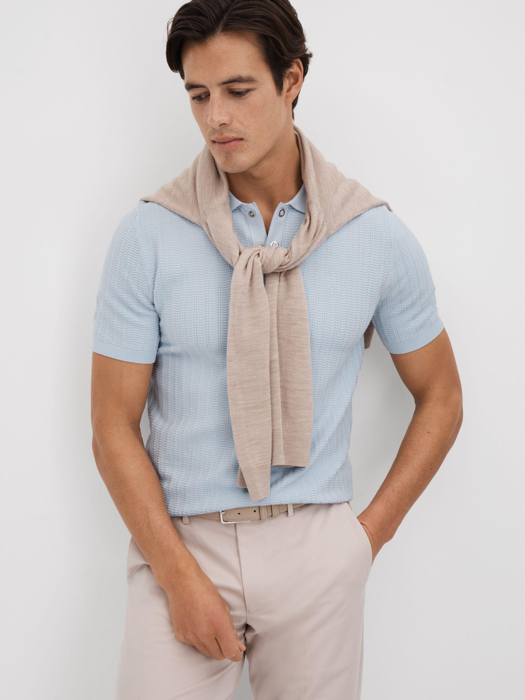 Textured Modal Blend Polo Shirt in Soft Blue Product Image