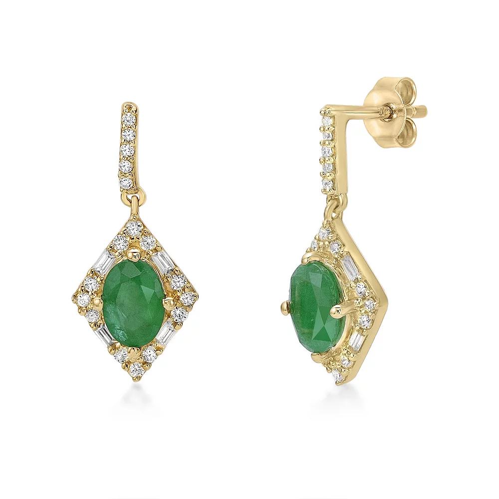 Gemminded 10k Gold Emerald & 1/4 Carat T.W. Diamond Drop Earrings, Women's Product Image