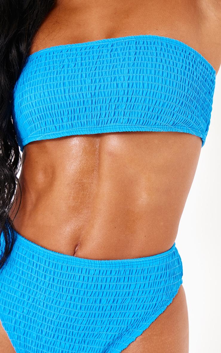 Blue Shirred High Waist Bikini Bottoms Product Image