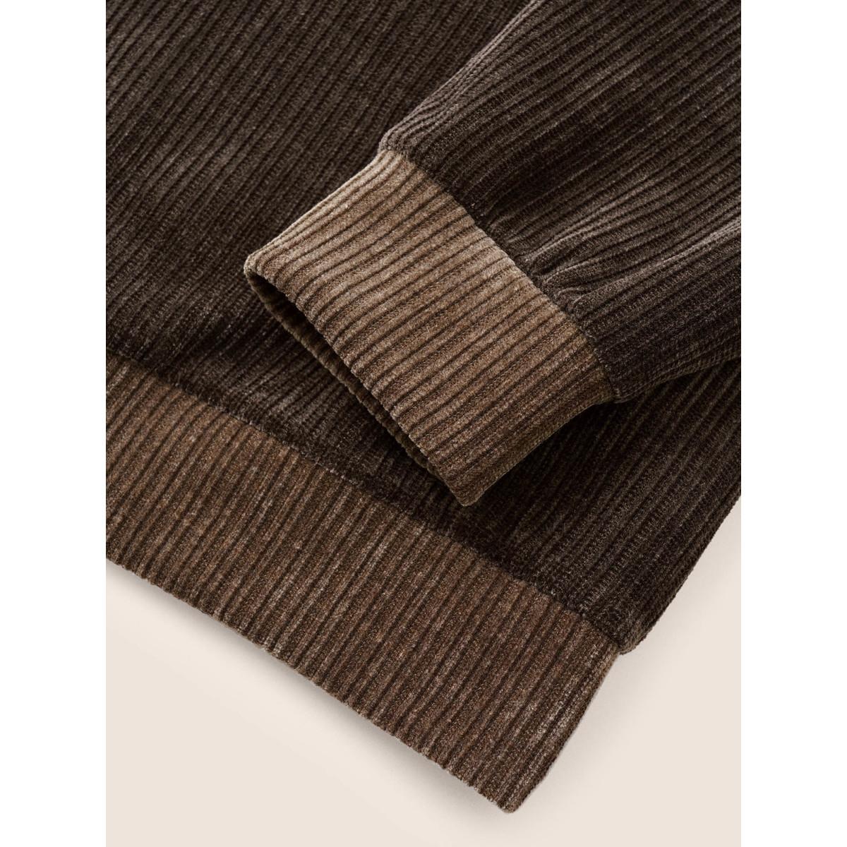 Plus Size Chenille Plisse Patchwork Button Detail Sweatshirt Women DarkBrown Casual Texture Round Neck Everyday Sweatshirts BloomChic 30/6X Product Image