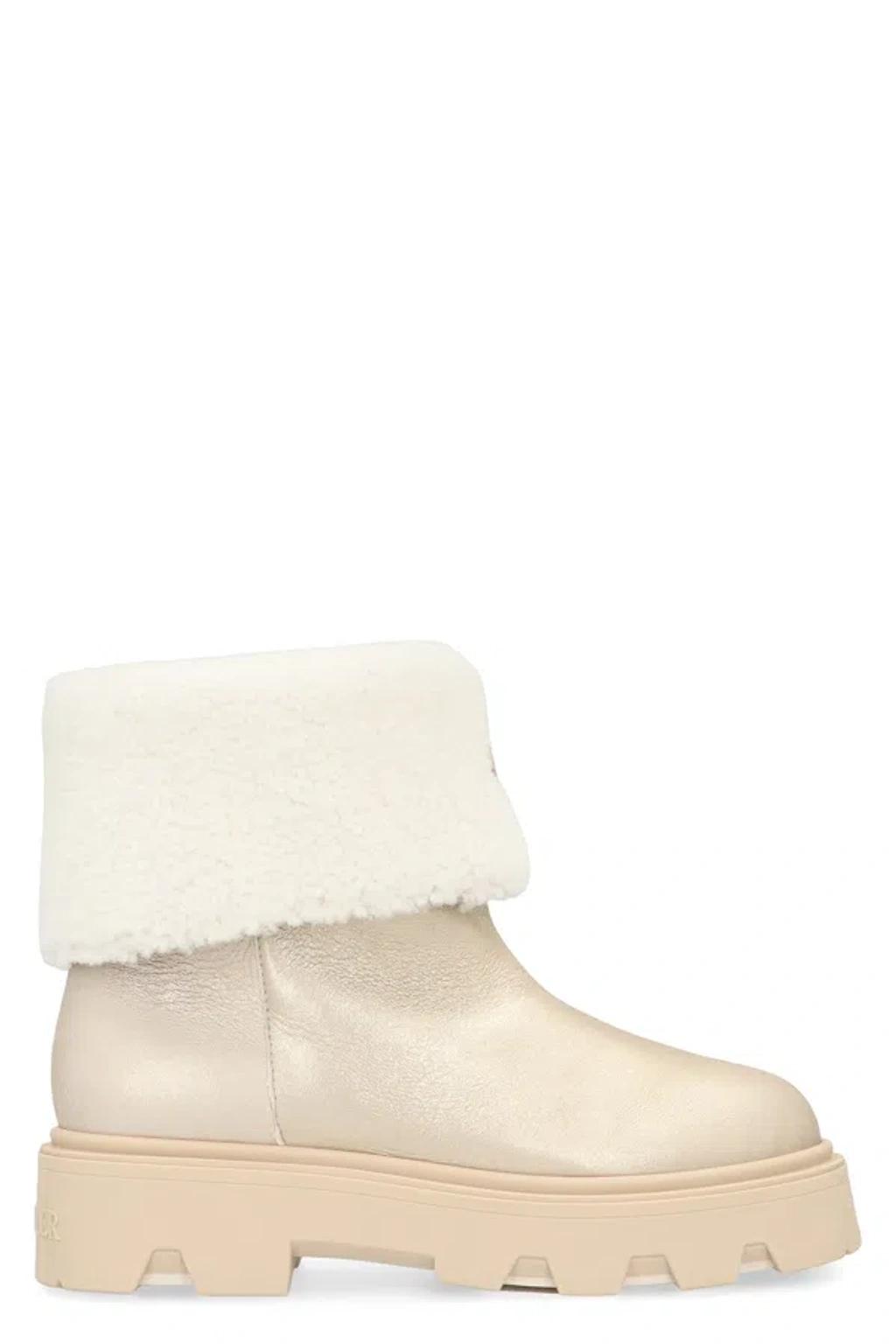 MONCLER Aurea Shearling-trimmed Leather Ankle Boots In Multi Product Image