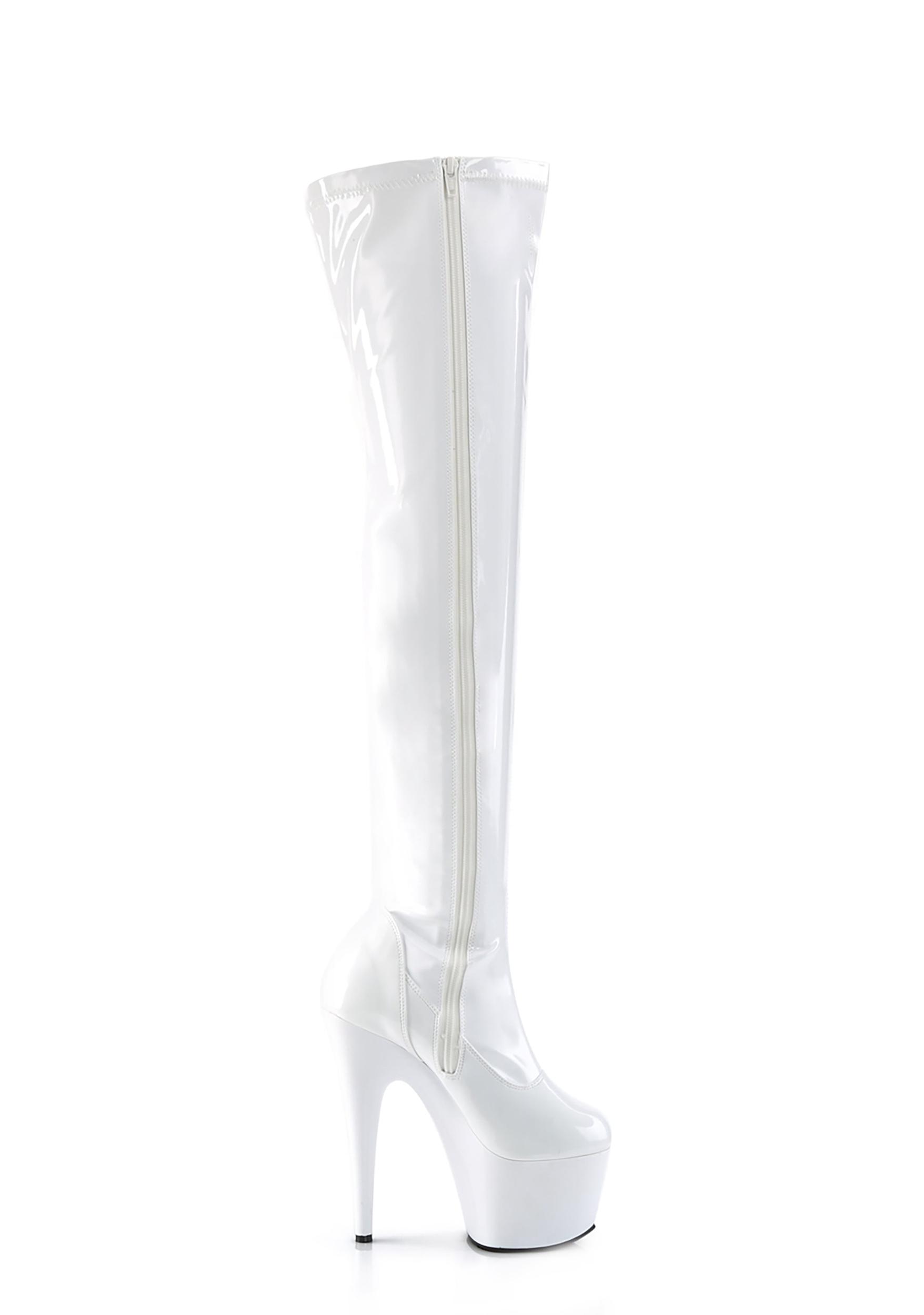Pleaser Adore Platform Boots - Patent White Product Image