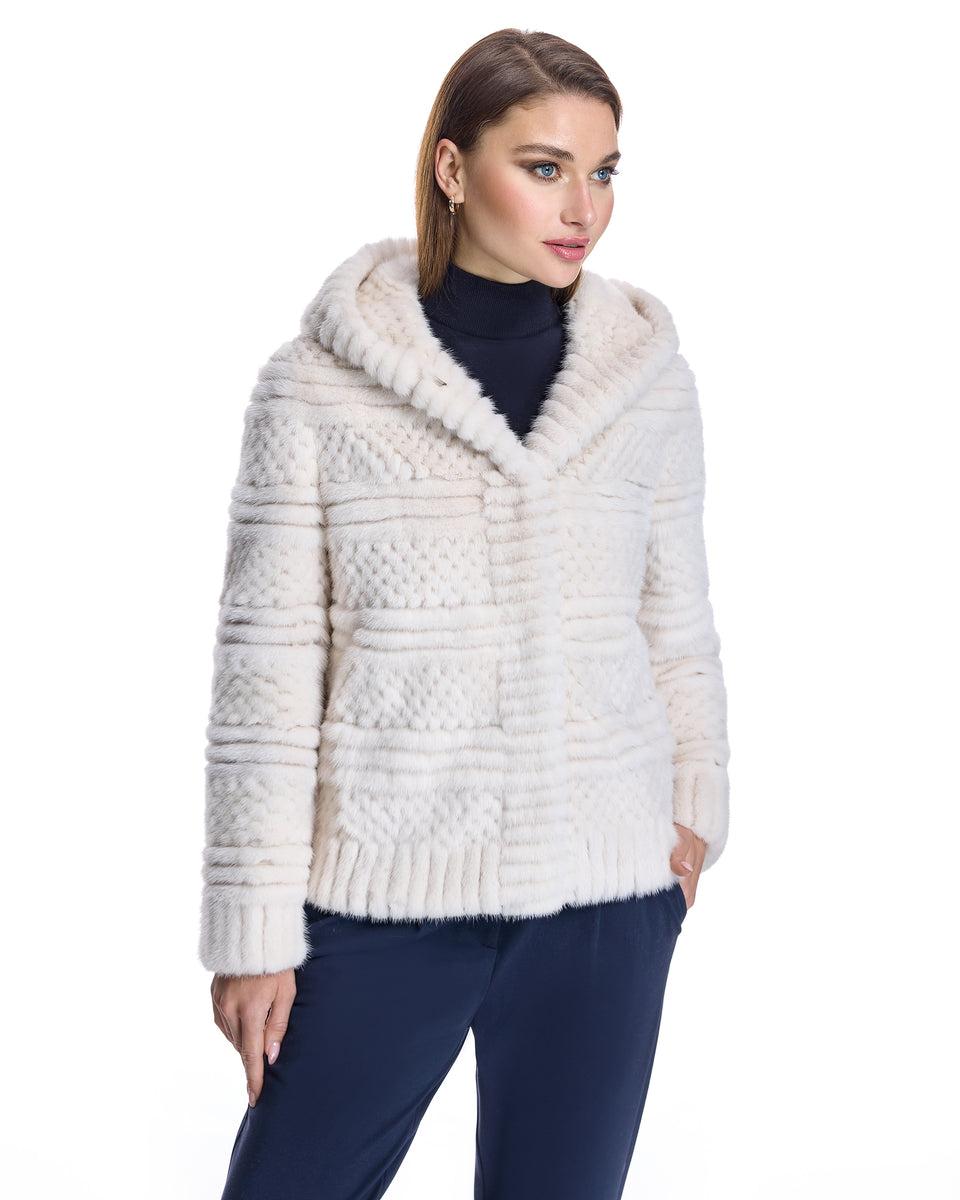 Popcorn Hooded Mink Jacket Product Image