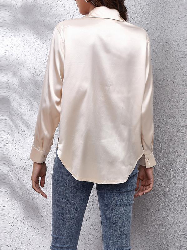 Long Sleeves Loose Solid Color Lapel Blouses Product Image