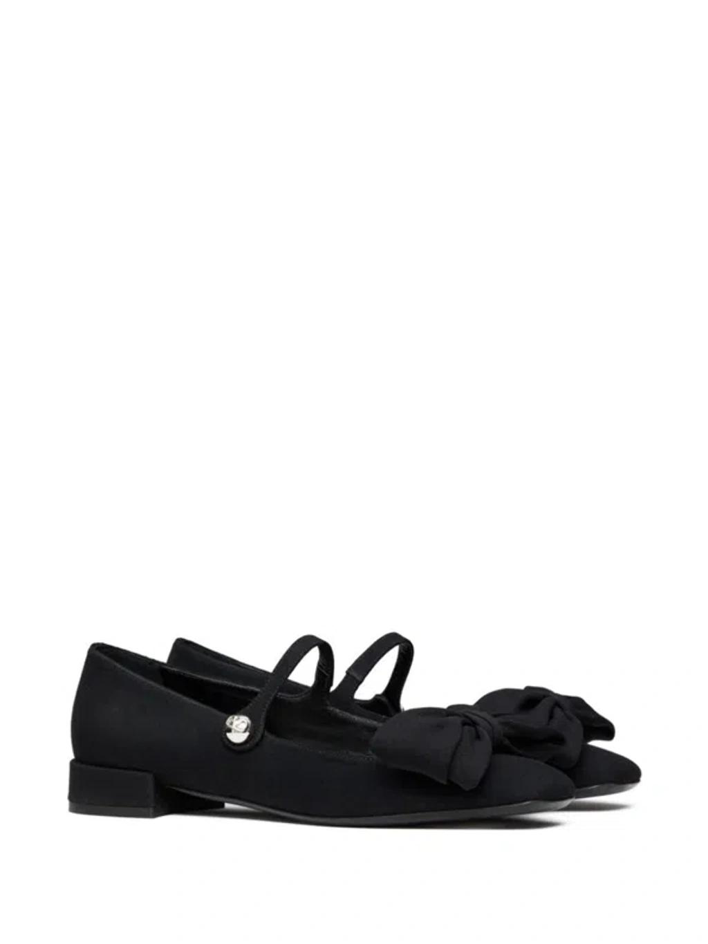 VALENTINO GARAVANI Black Mary Janes With Bow Detail In Crepe Fabric Woman In Multicolor Product Image