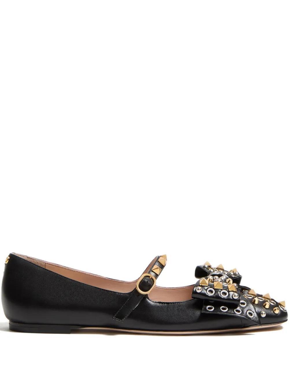 VALENTINO GARAVANI Mary-jane Bowow Ballerina In Kidskin With Studs Woman Black 35 In Multi Product Image