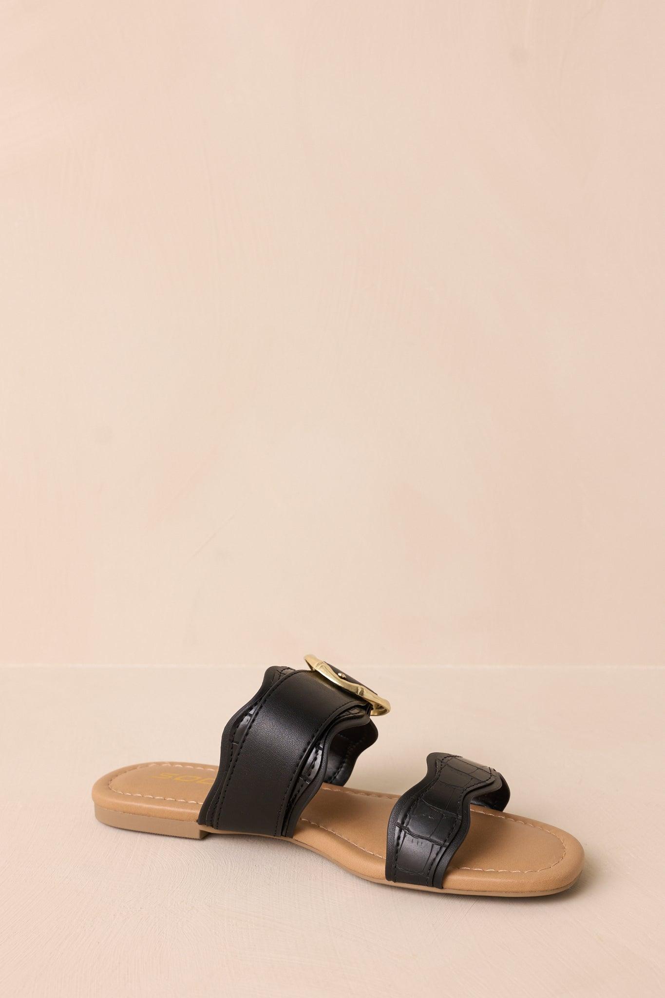 Waves Of My Heart Black Crocodile Sandals Product Image