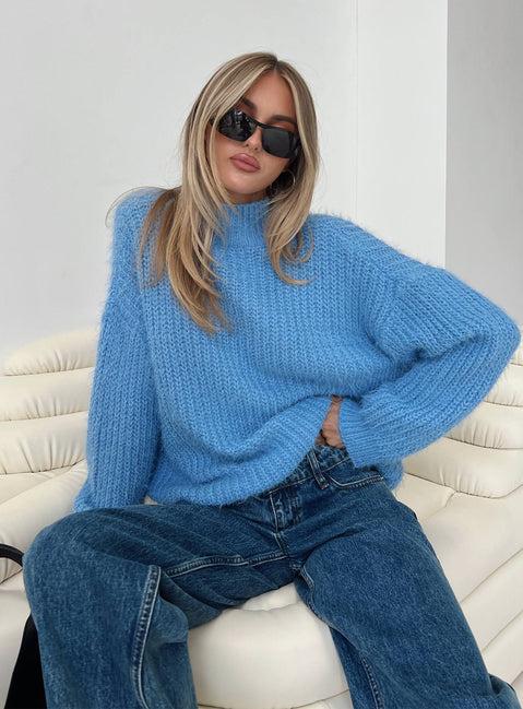 Gavelston Crew Neck Waffle Sweater Blue Product Image