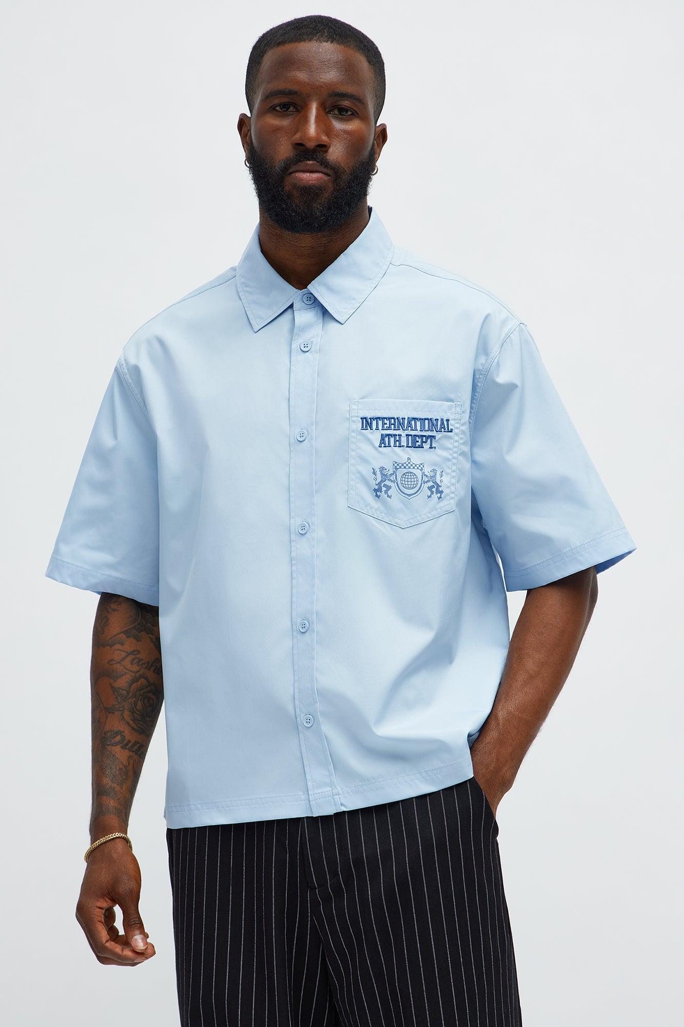 Cropped Athletic Dept. Short Sleeve Button Up Shirt - Blue Male Product Image