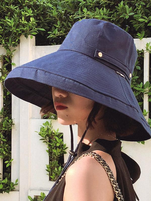 Casual Solid Sun-Protection Large Wide Brim Bucket Hat Product Image