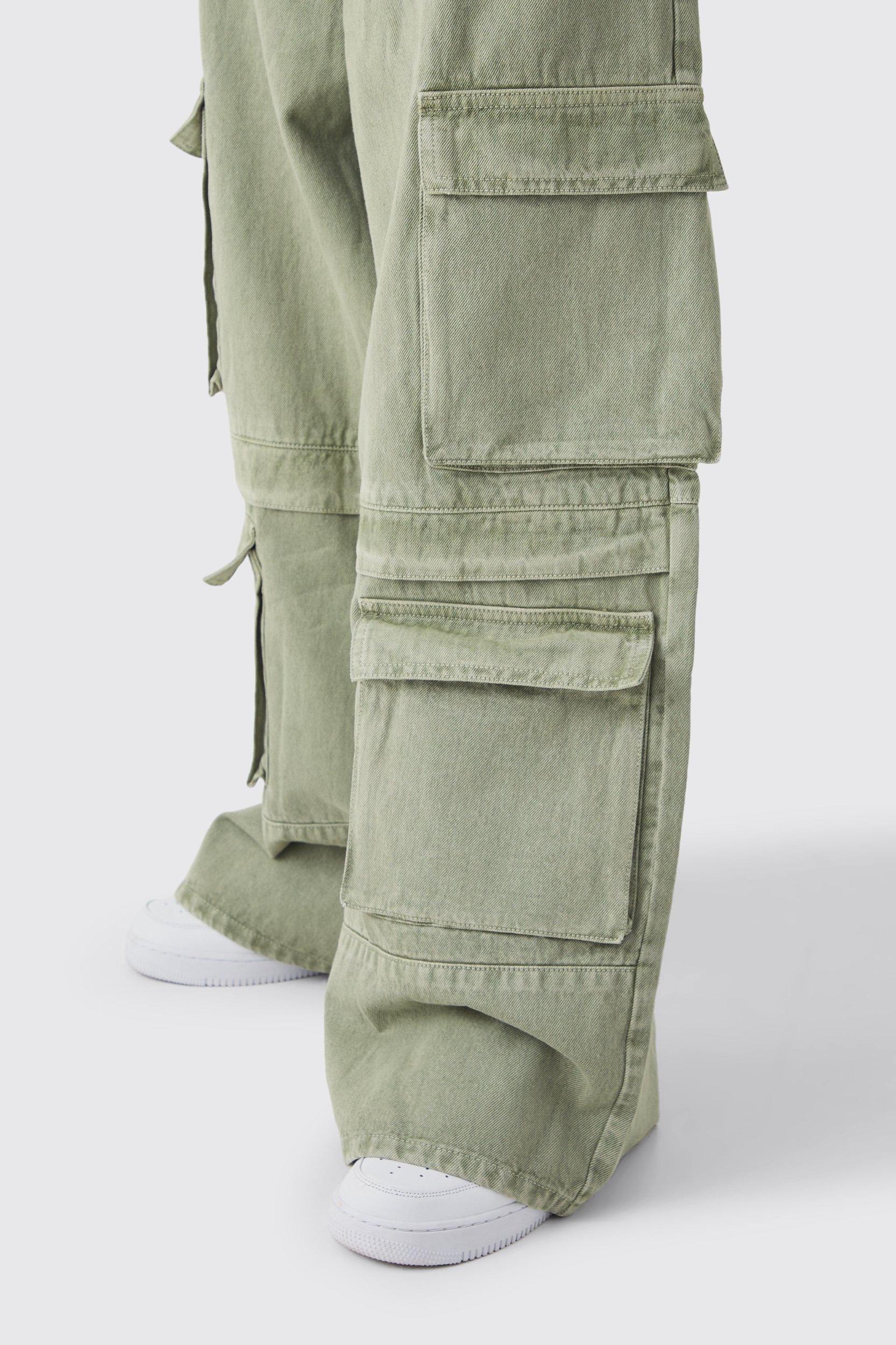 Plus Baggy Fit Washed Multi Pocket Cargo Jeans | boohooMAN USA Product Image