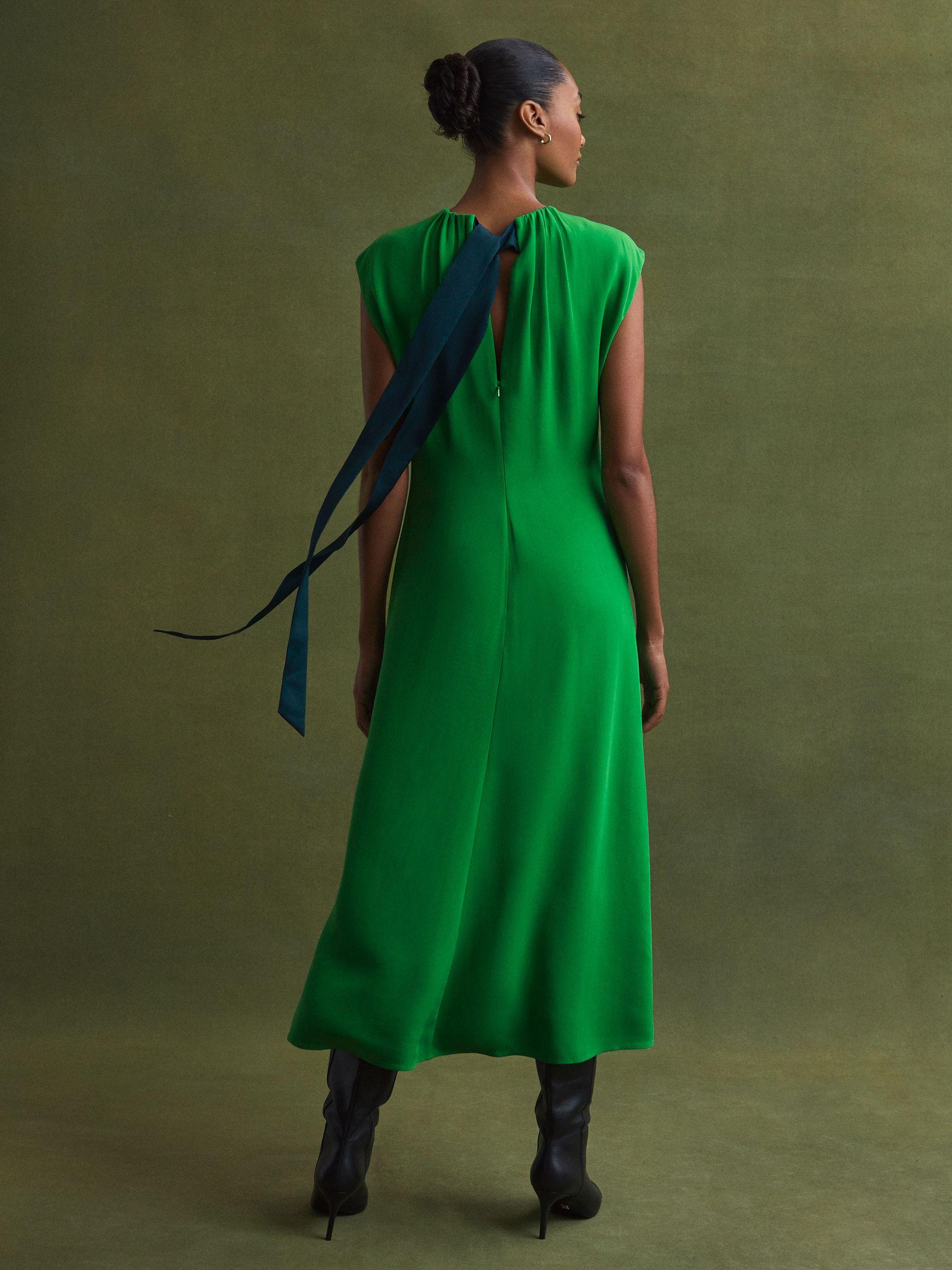 Florere Tie Neck Midi Dress in Bright Green Product Image