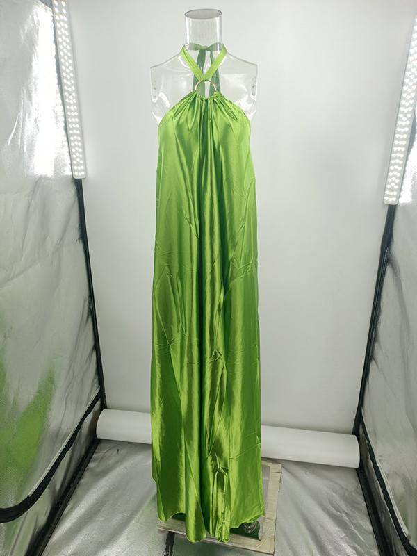 A-Line Loose Backless Solid Color Tied Halter-Neck Maxi Dresses Product Image
