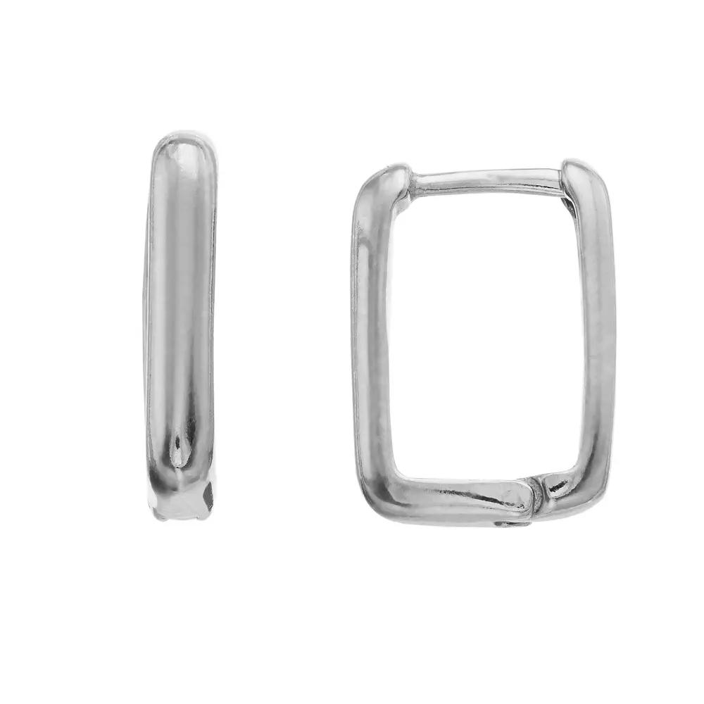 Sterling Silver Rectangular Huggie Earrings, Women's Product Image