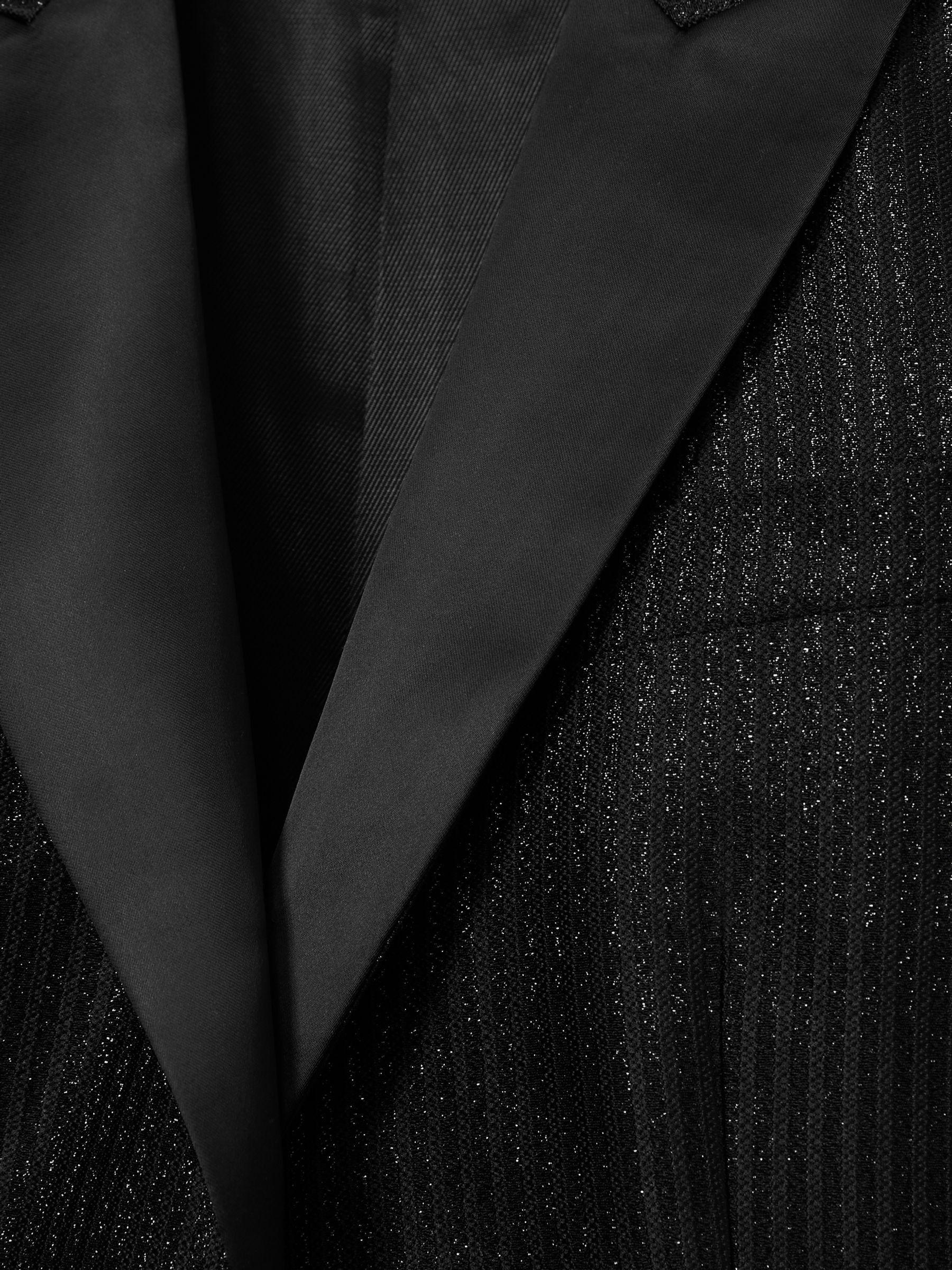Single-Breasted Lamé-Stripe Tuxedo Jacket in Black Product Image
