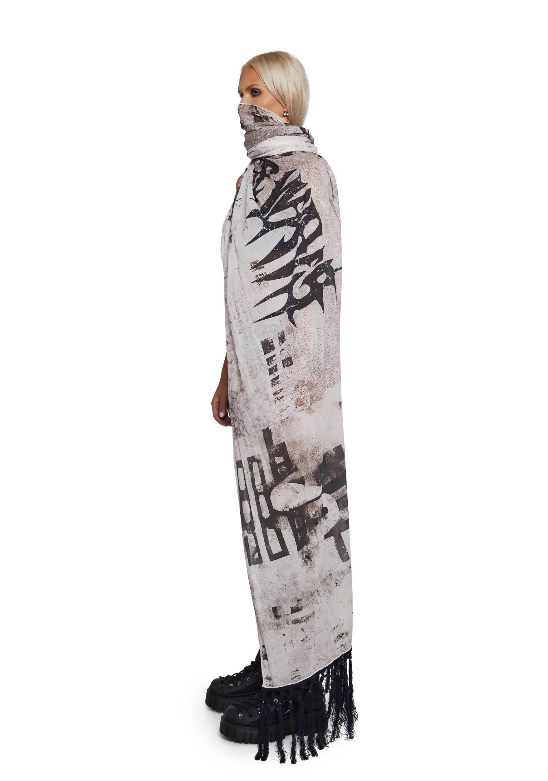 Graphic Scarf With Tassels Burning Man Darker Wavs - Multi Product Image