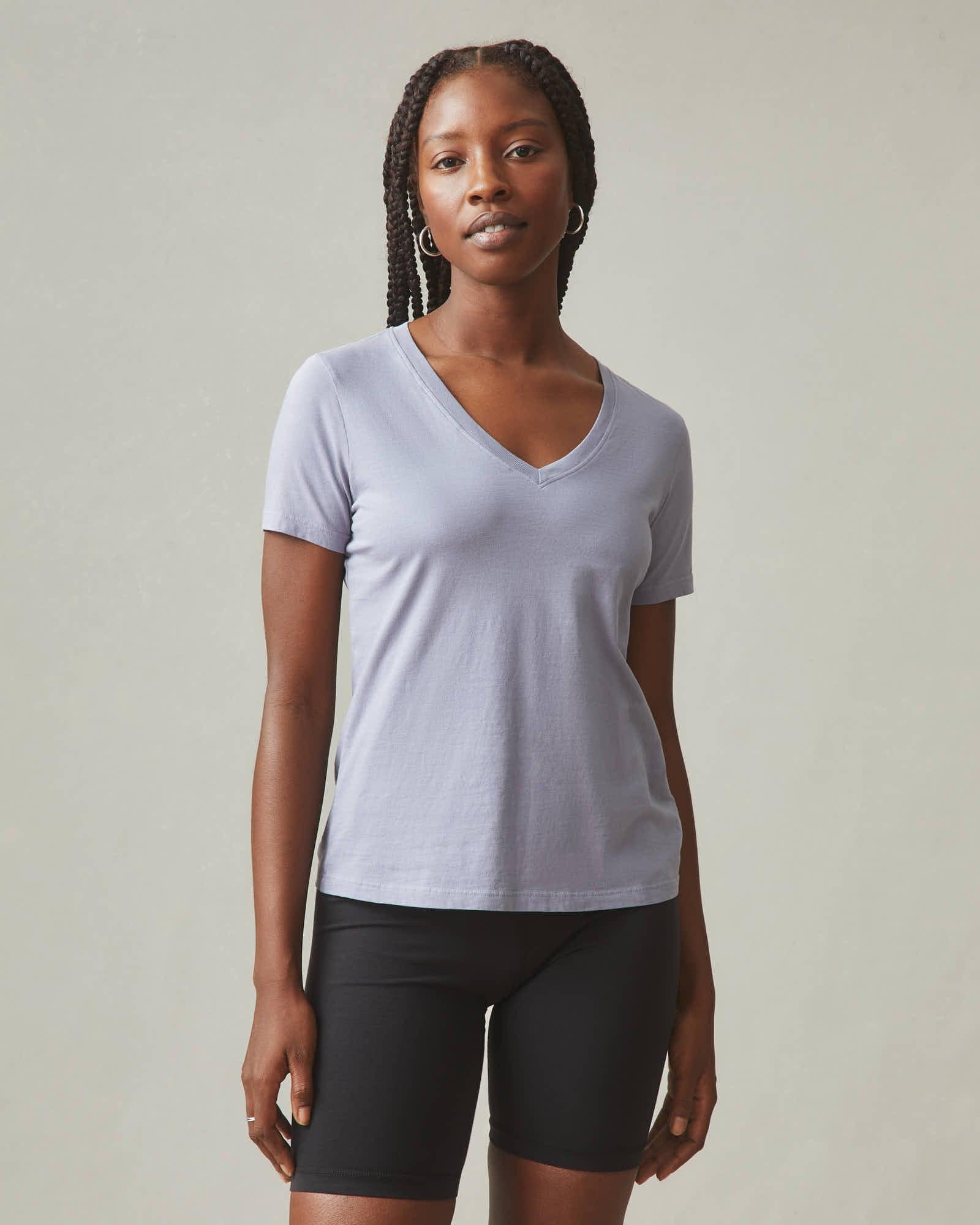 Women's Classic Cotton V-Neck Tee - Grey Lavender Female Product Image