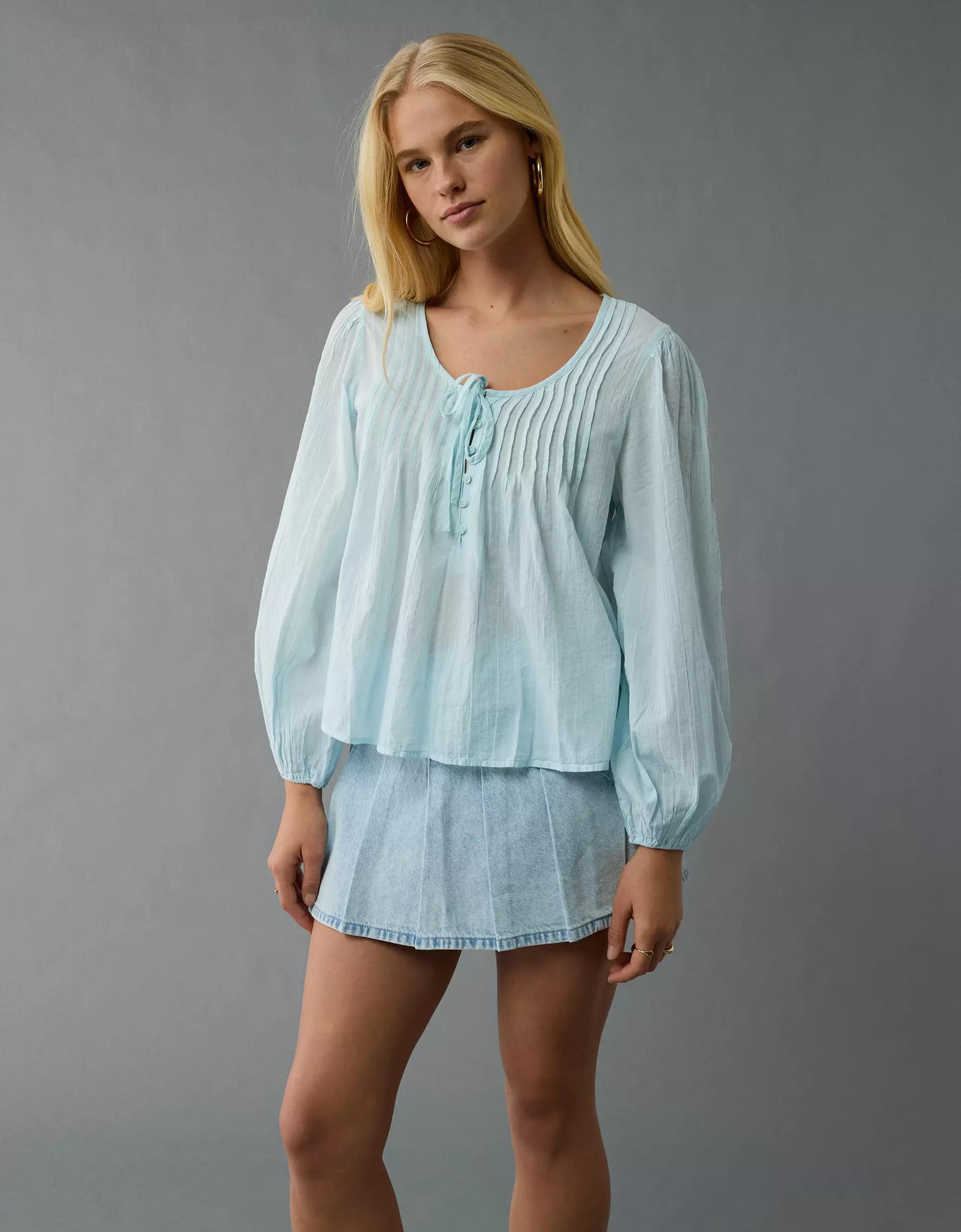 AE Long-Sleeve Breezy Boho Blouse Product Image