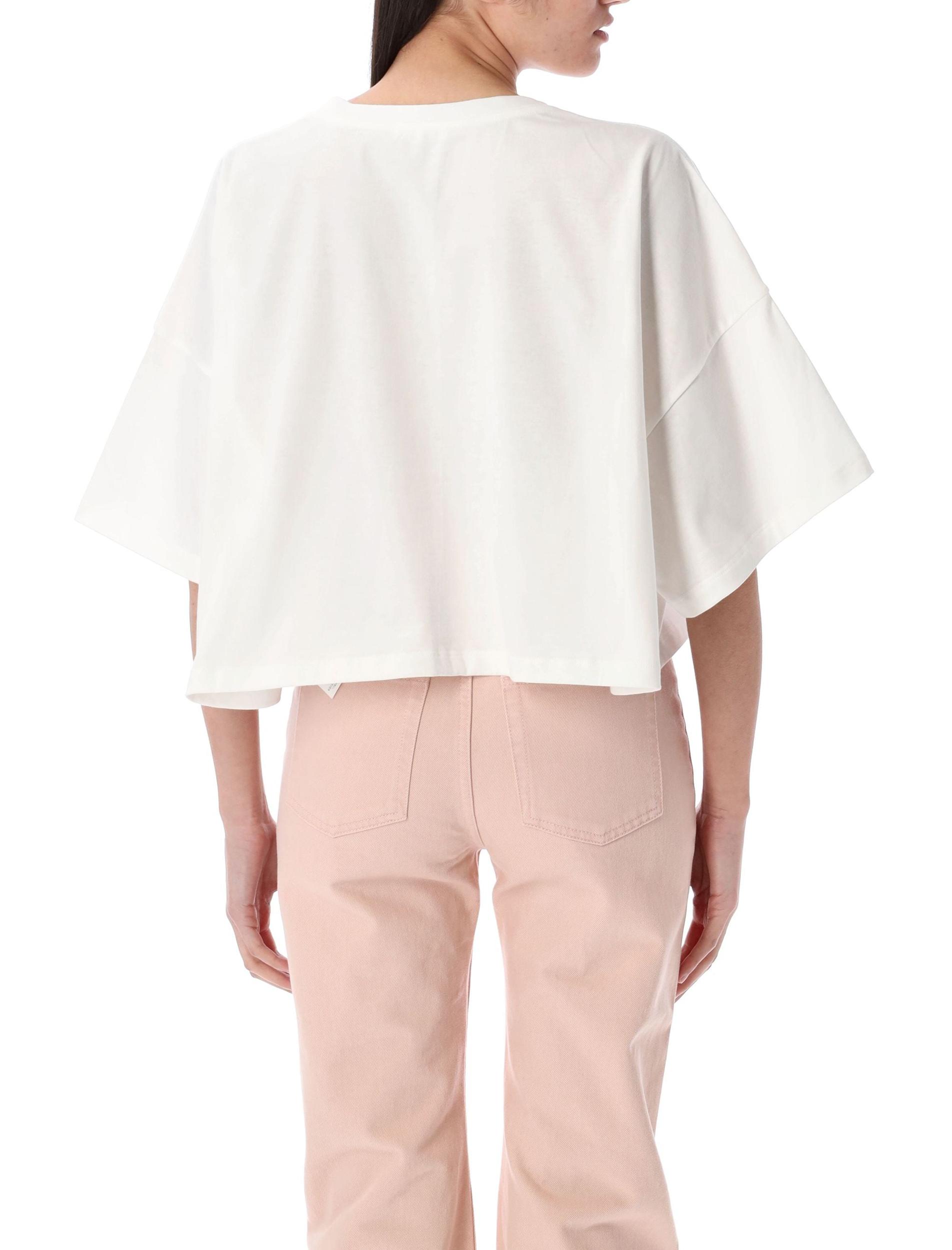 CHLOÉ White Cropped Crewneck T-shirt With Maxi Logo Print On The Front In Cotton Woman In Multicolor Product Image