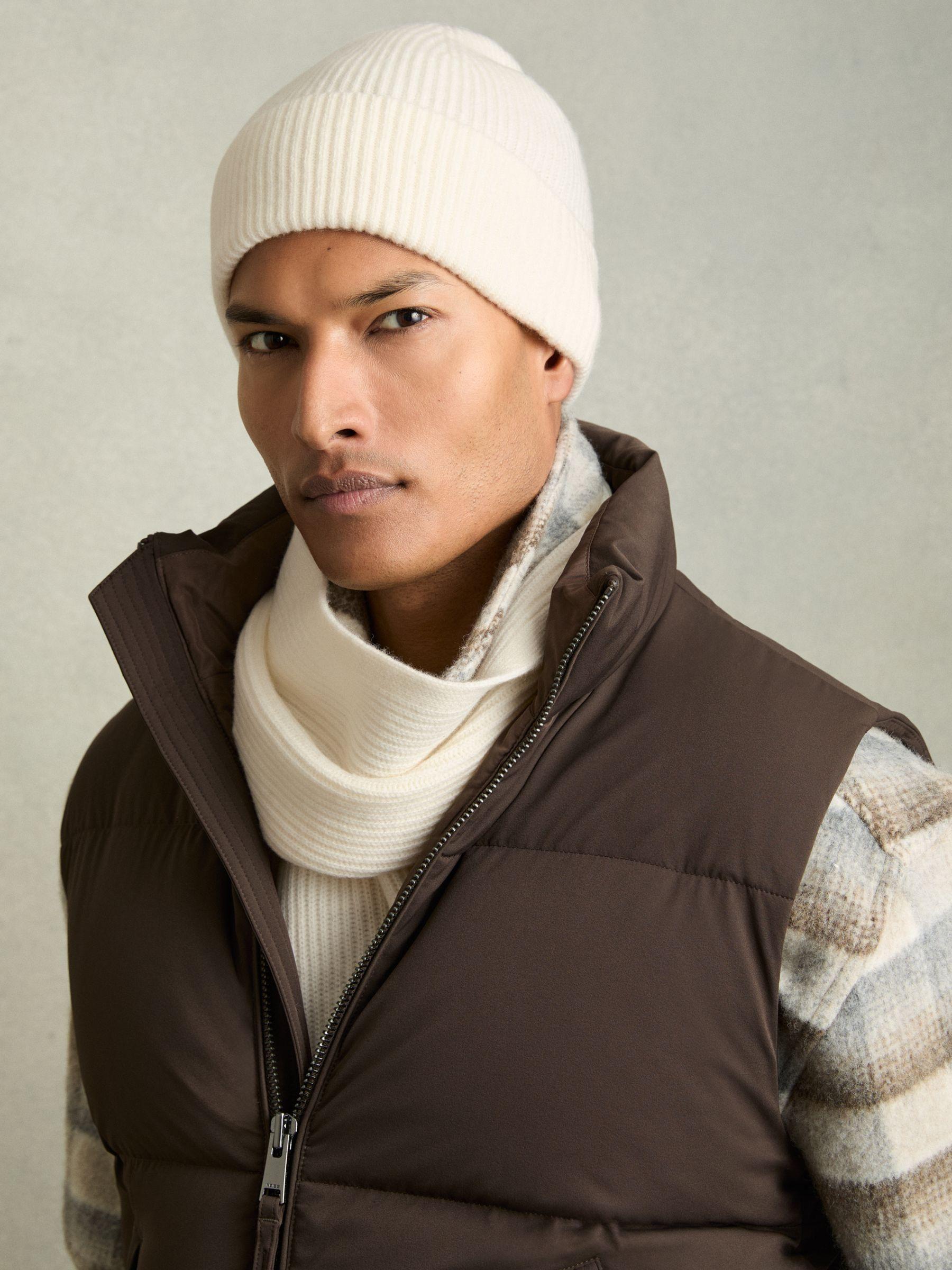 Merino Wool Ribbed Scarf And Beanie Set in Off White Product Image