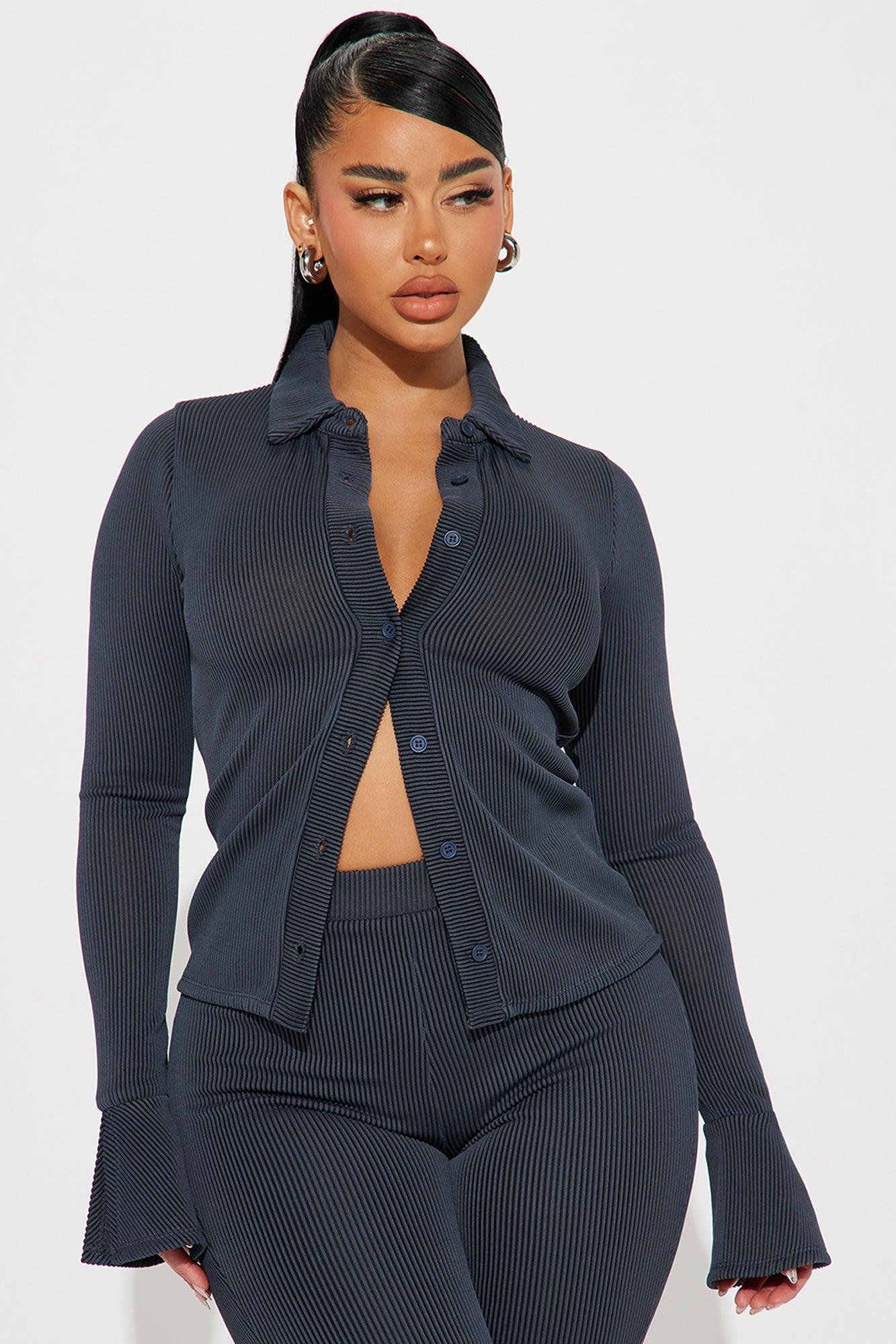 Nikki Ribbed Pant Set - Charcoal Product Image