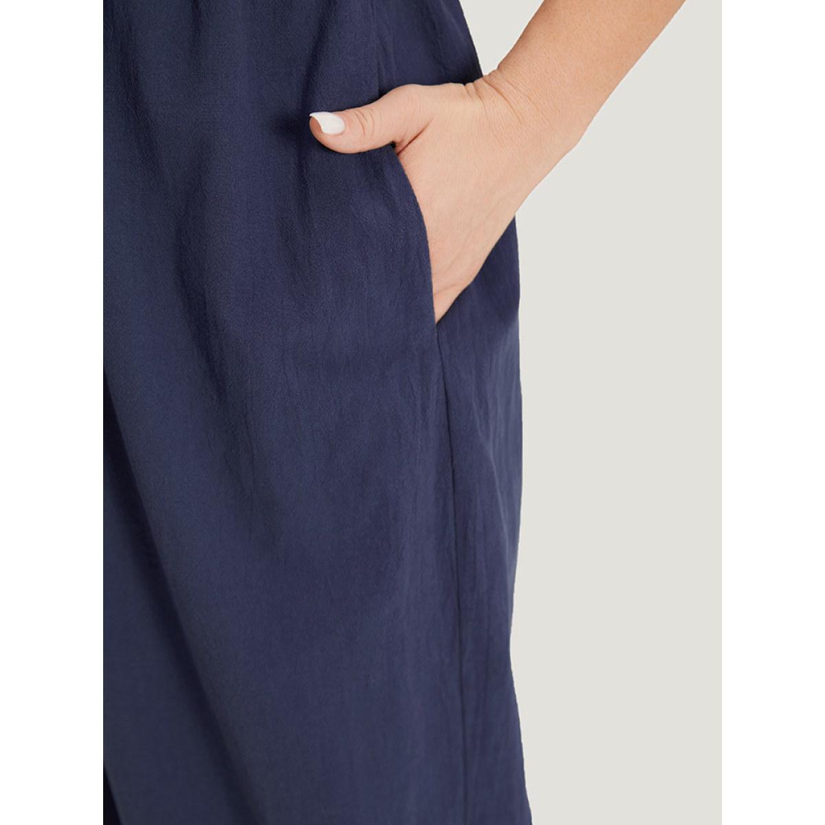 Plus Size Indigo Plain Pocket Elastic Waist Ties Cami Jumpsuit Women Casual Sleeveless Spaghetti Strap Dailywear Loose Jumpsuits BloomChic 28/5X Product Image