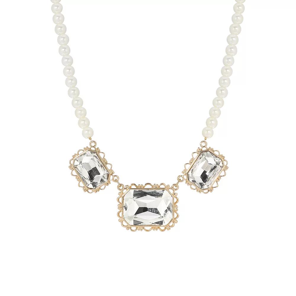 1928 Faux Pearl Faceted Glass Collar Necklace, Women's, White Silver Product Image