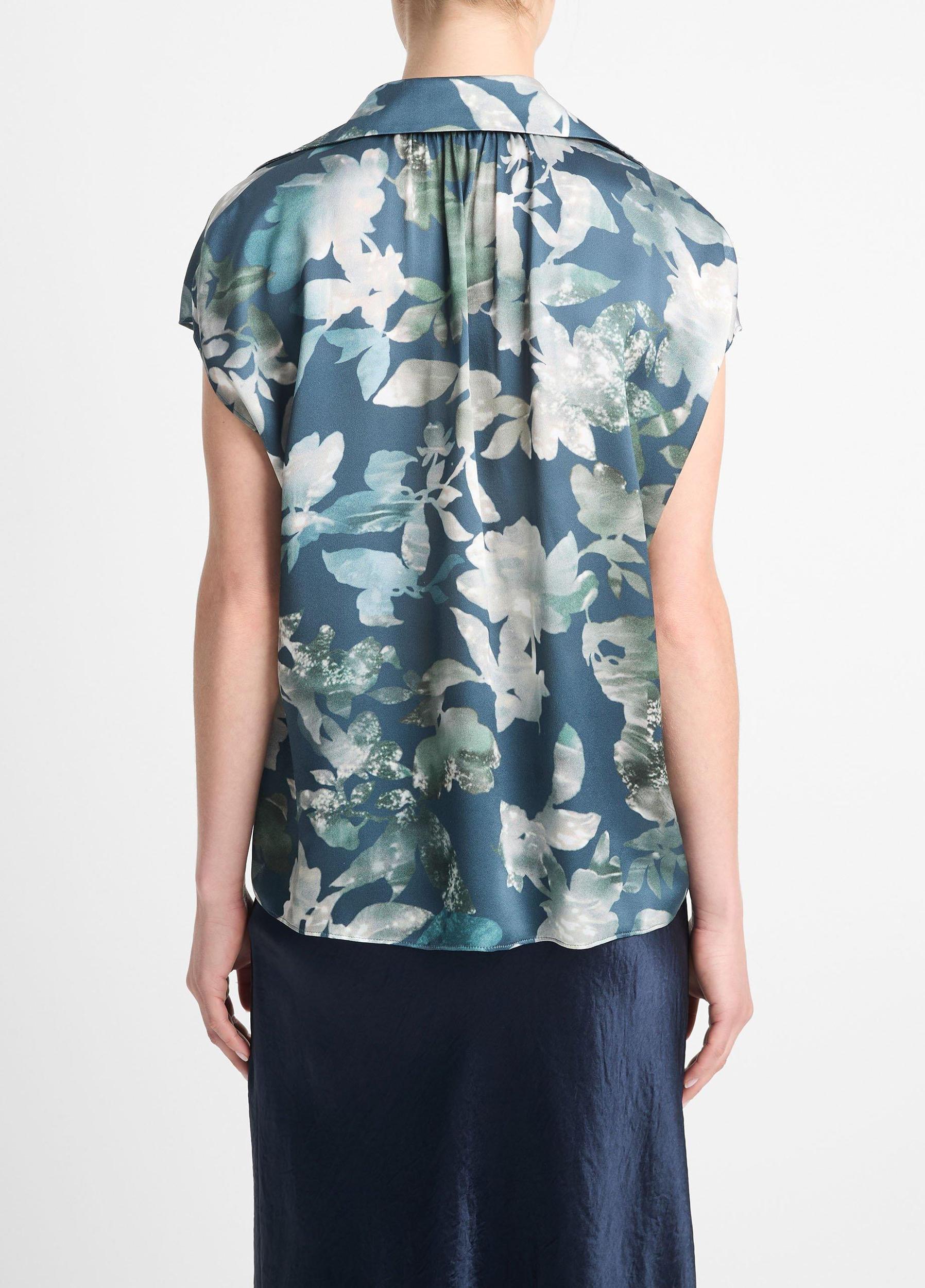 Shimmer Lake Silk Ruched-Back Cap-Sleeve Blouse Product Image