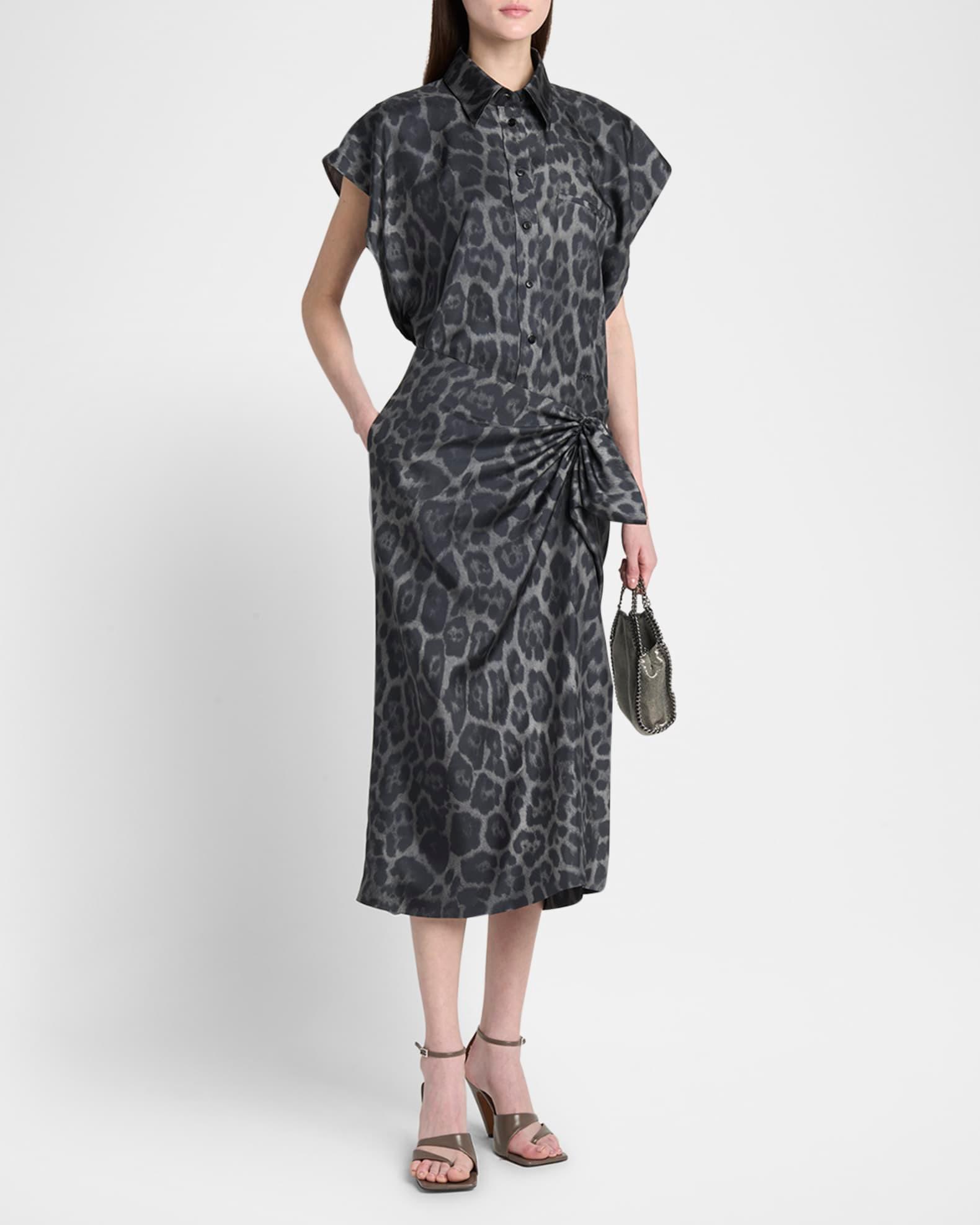 Leopard-Print Gathered Silk Midi Skirt Product Image