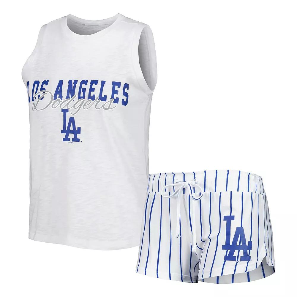 Women's Concepts Sport White Los Angeles Dodgers Reel Pinstripe Tank Top & Shorts Sleep Set, Size: 2XL Product Image