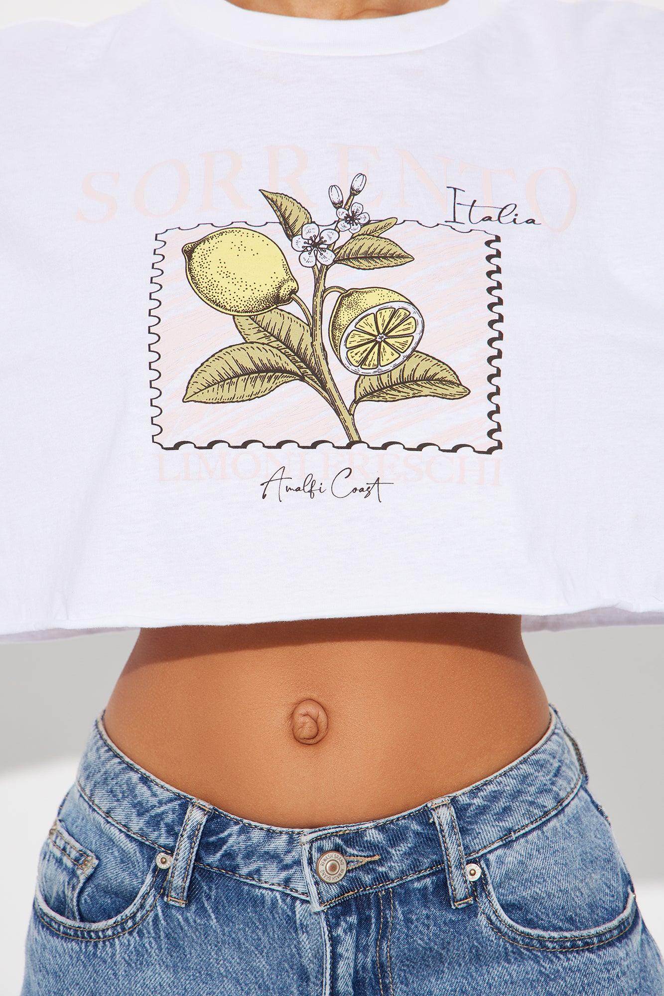 Sorrento Summer Lemon Cropped Tee - White Product Image