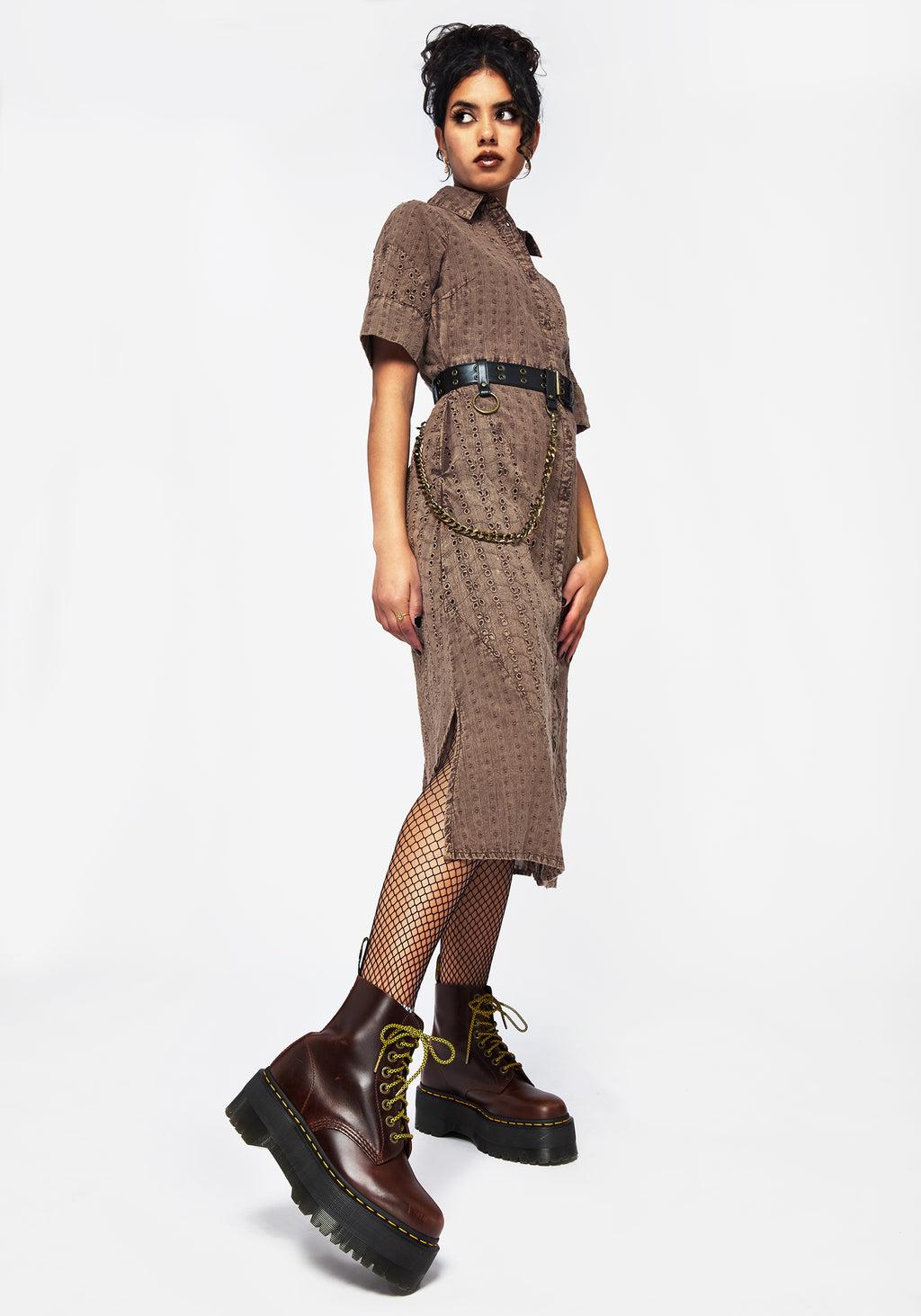 Summerisle Cotton Broderie Detail Tie Wrap Midi Shirt Dress Product Image