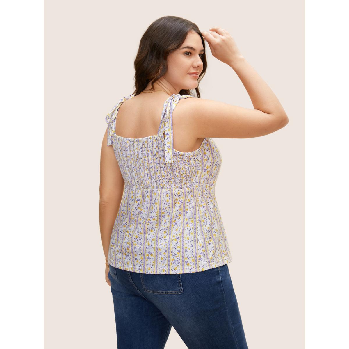 Plus Size Ditsy Floral Shirred Tie Knot Cami Top Women Multicolor Elegant Contrast Non Everyday Tank Tops Camis BloomChic 30/6X Product Image