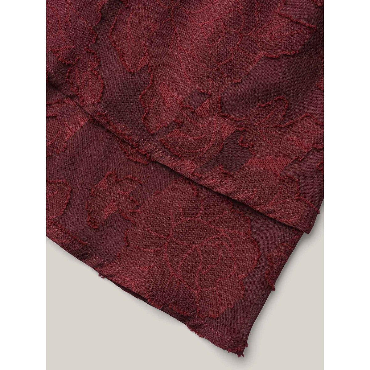 Plus Size Burgundy Sweetheart Neckline Jacquard Layered Blouse Women Elegant Elbow-length sleeve Heart neckline Everyday Blouses BloomChic 18-20/2X Product Image