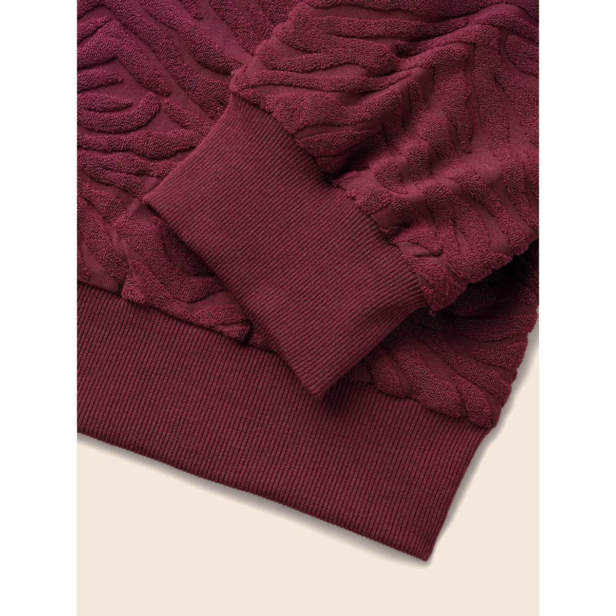 Plus Size Animal Print Textured Crew Neck Sweatshirt Women Burgundy Casual Patchwork Round Neck Everyday Sweatshirts BloomChic 22-24/3X Product Image