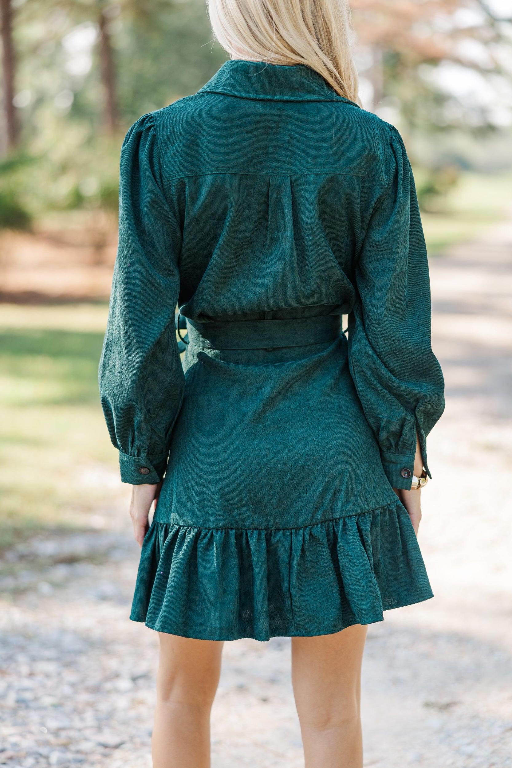 Hold My Hand Emerald Green Corduroy Dress Female Product Image