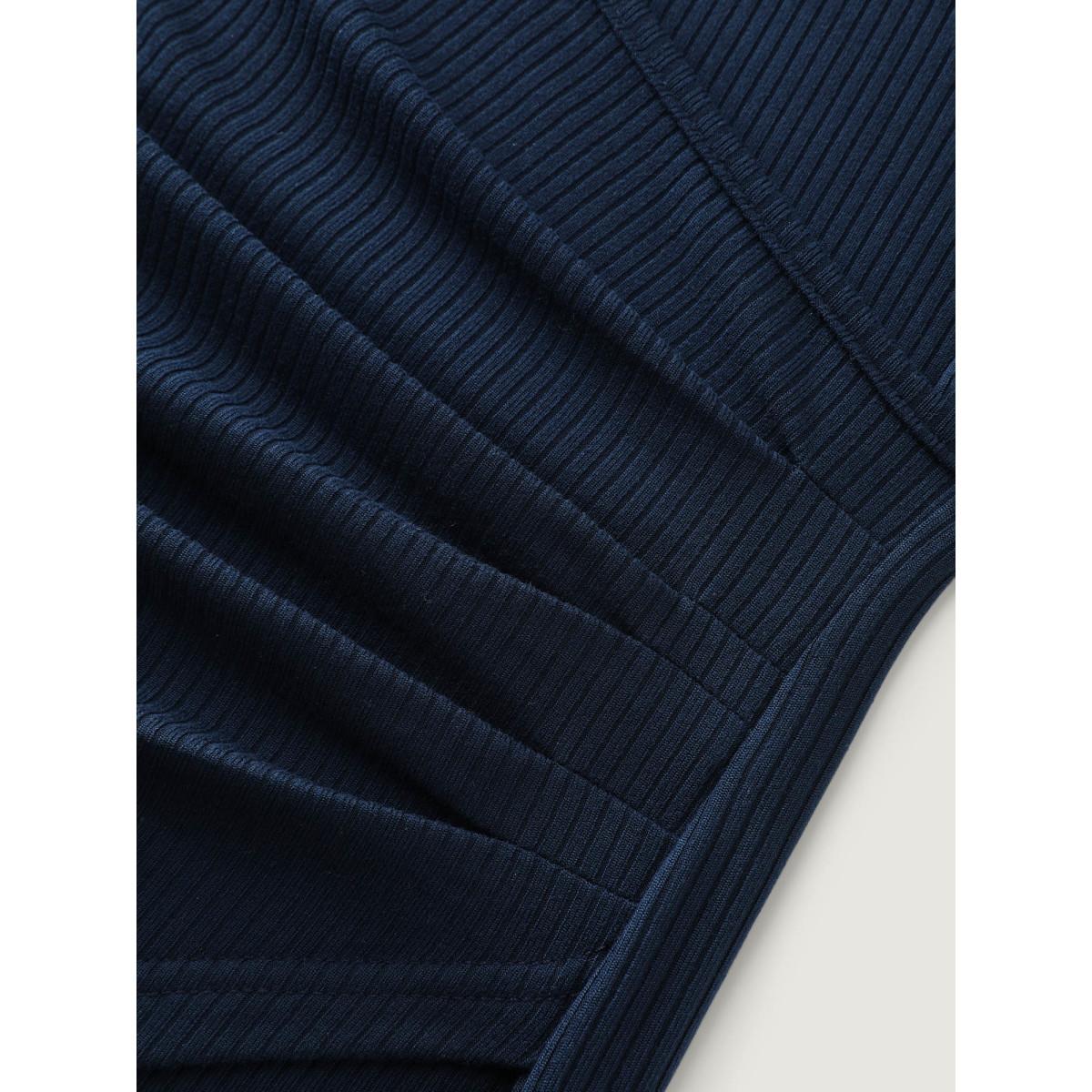 Plus Size Textured Wrap Neck Draped T-Shirt Indigo Women Timeless Overlapping Overlap Collar Elegant T-shirts BloomChic 26/4X Product Image