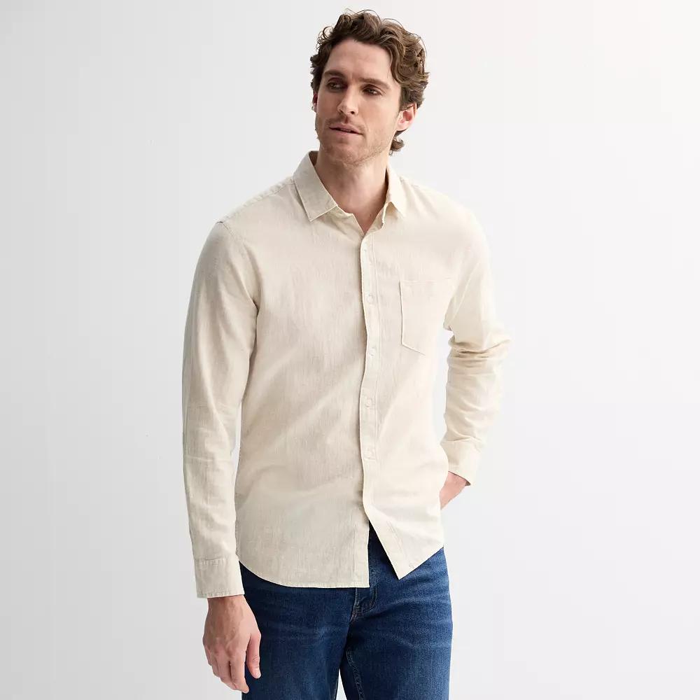 Men's Sonoma Goods For Life® Perfect Length Long Sleeve Linen Shirt,  Product Image