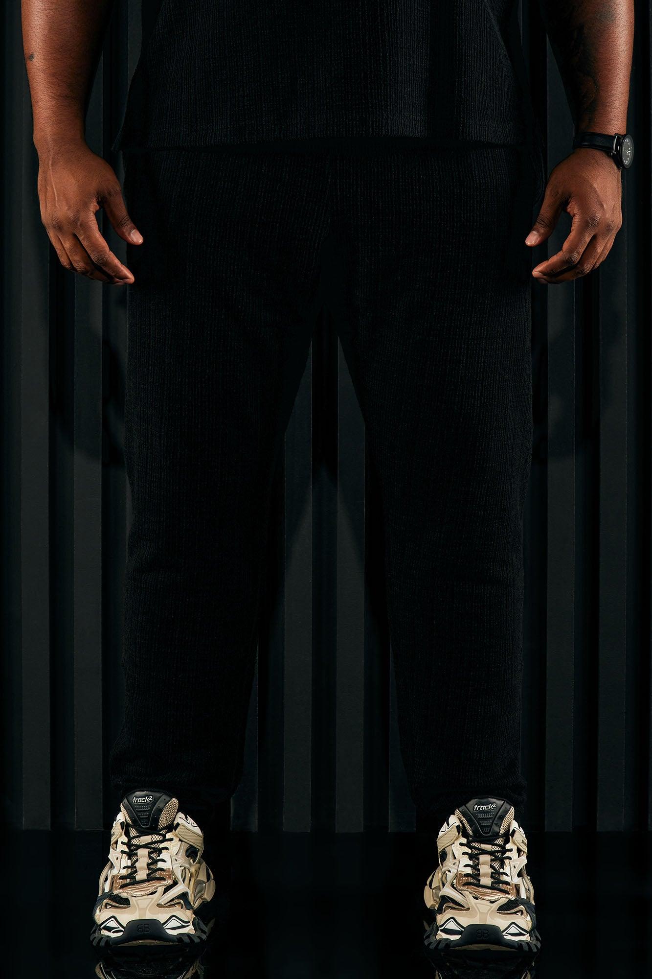 Dean Textured Slim Pants - Black Product Image