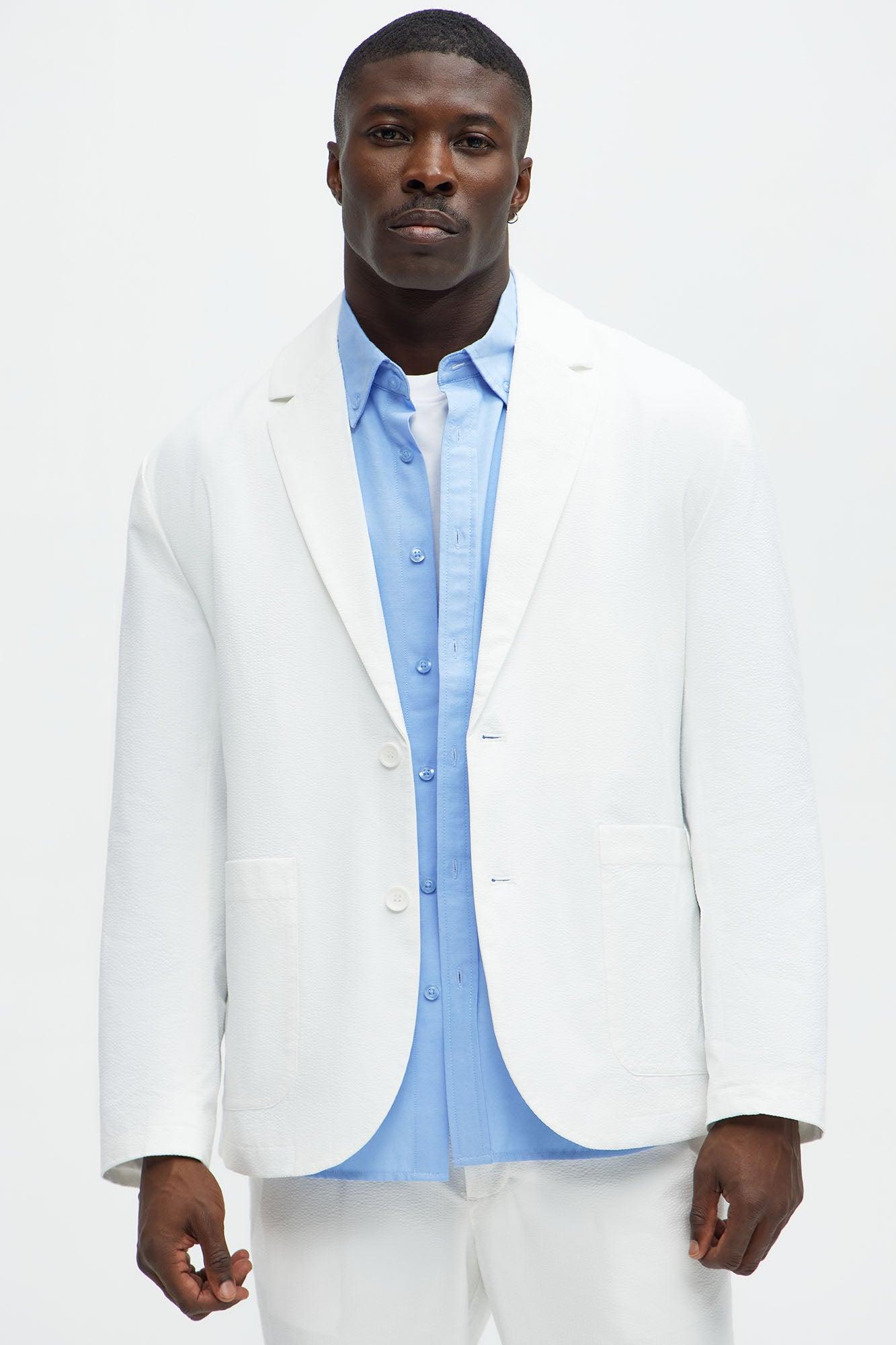 Seersucker Casual Blazer - White Product Image