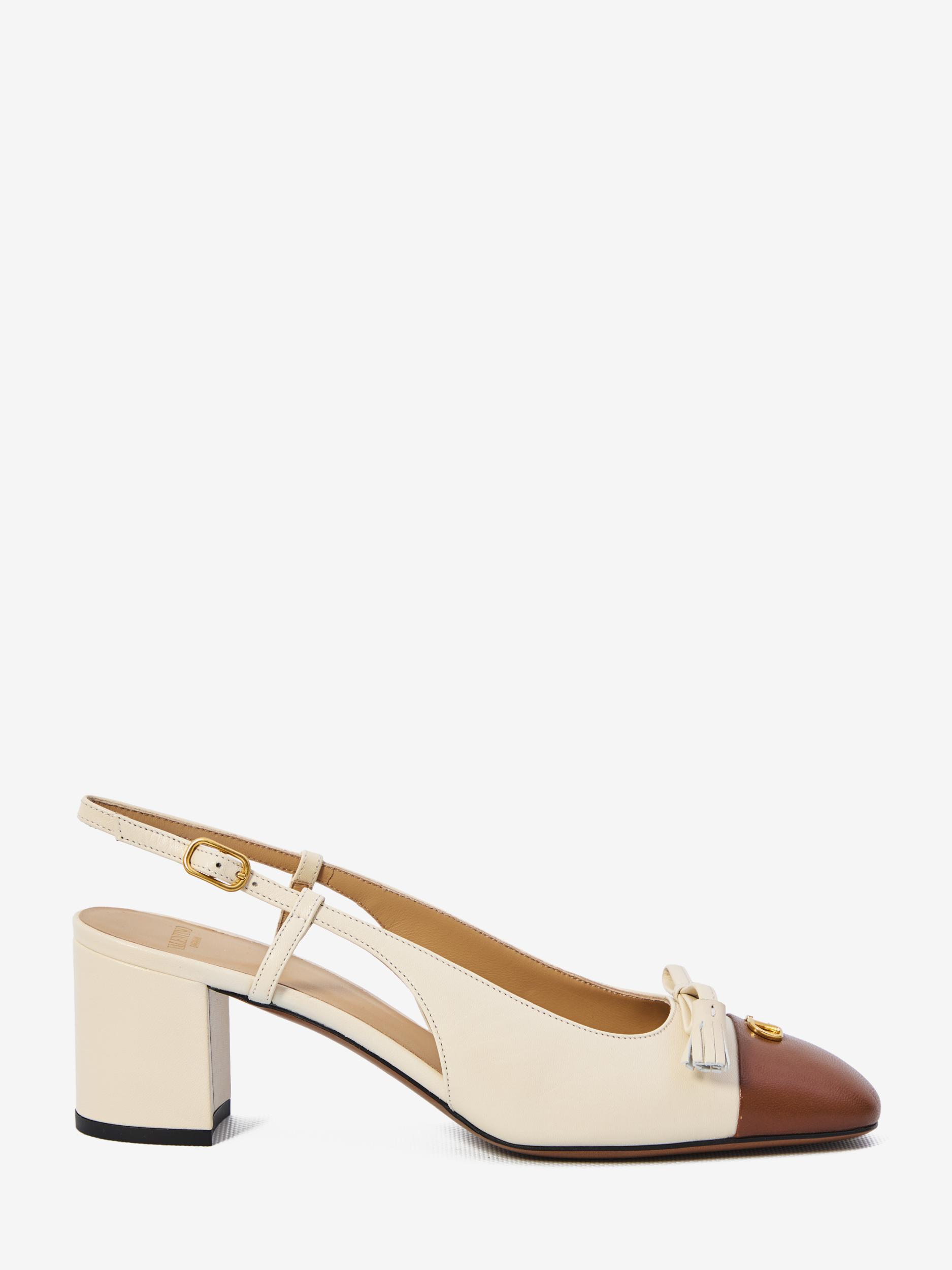 VALENTINO GARAVANI Leather Vlogo Signature Pumps With Slingback Strap In Neutral Product Image