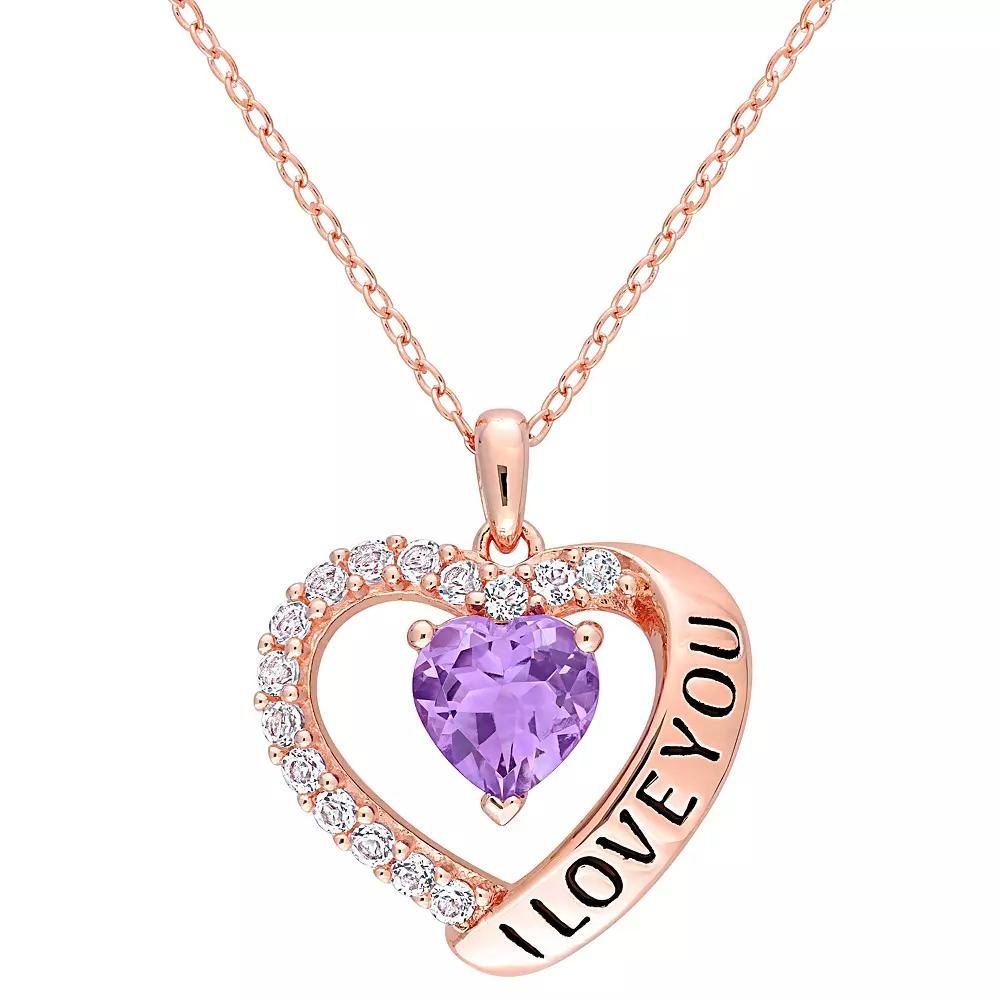 Stella Grace 18k Rose Gold Over Silver Amethyst & White Topaz Heart Pendant, Women's, Size: 18", 18k Rose Gold Plated Product Image