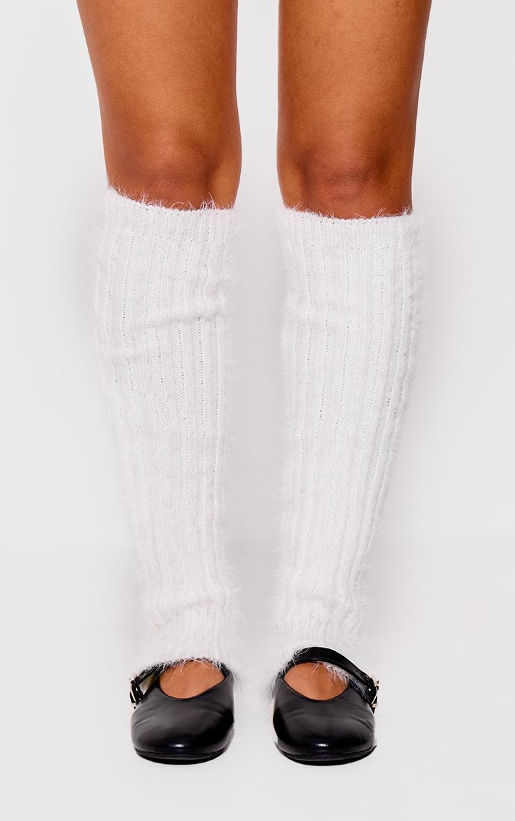 White Eyelash Knit Rib Leg Warmers Product Image