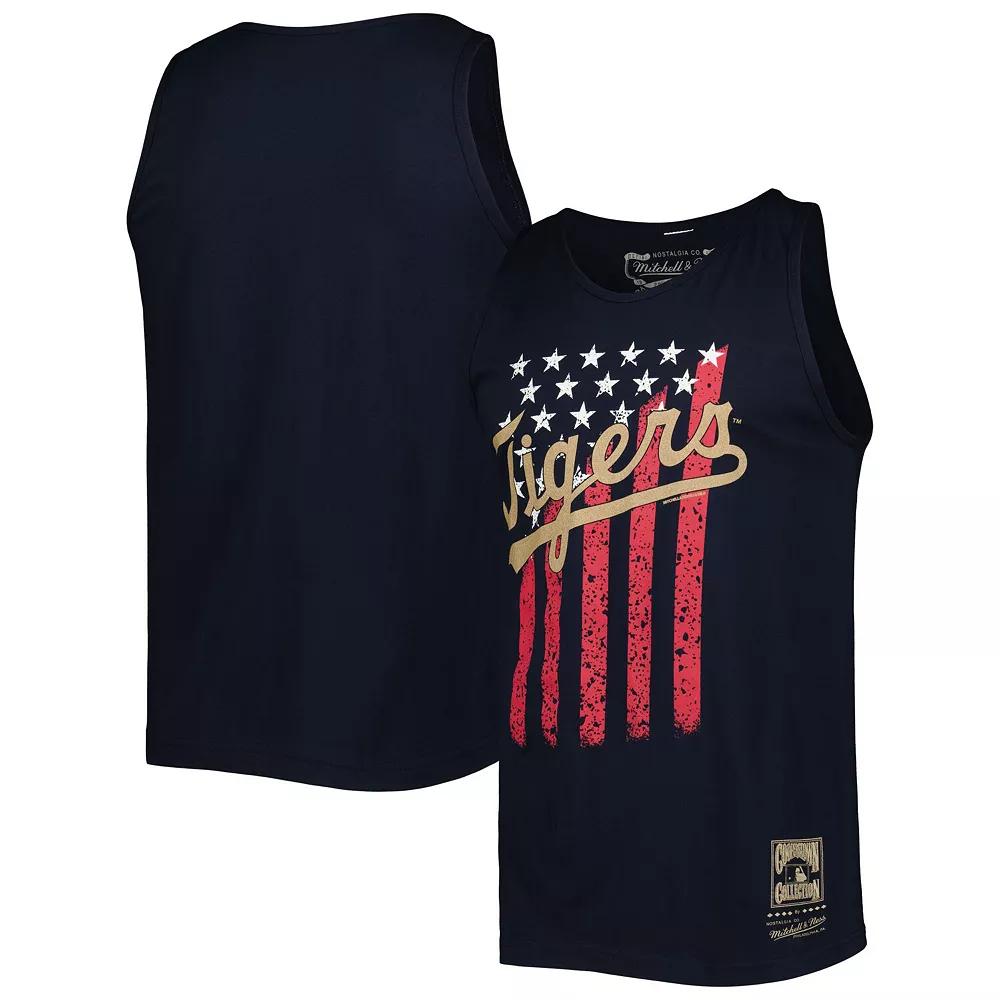 Men's Mitchell & Ness Navy Detroit Tigers Cooperstown Collection Stars and Stripes Tank Top,  Product Image