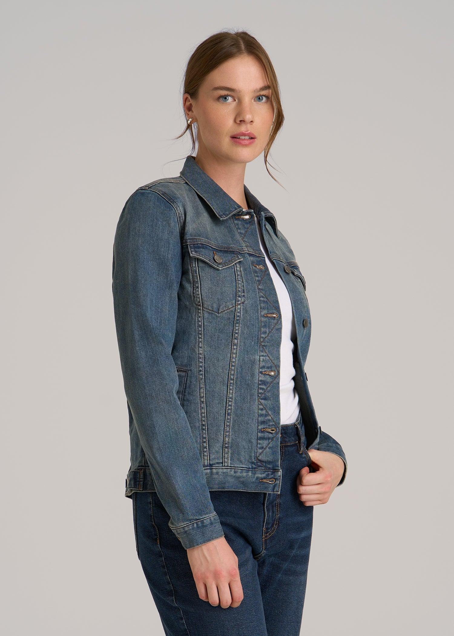 Denim Jacket for Tall Women in Vintage Medium Blue Female Product Image