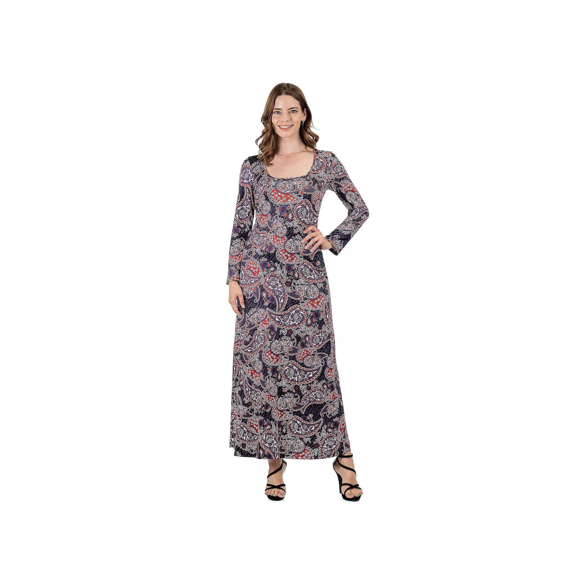 Women's 24Seven Comfort Apparel Long Sleeve A Line Maxi Dress,  Product Image