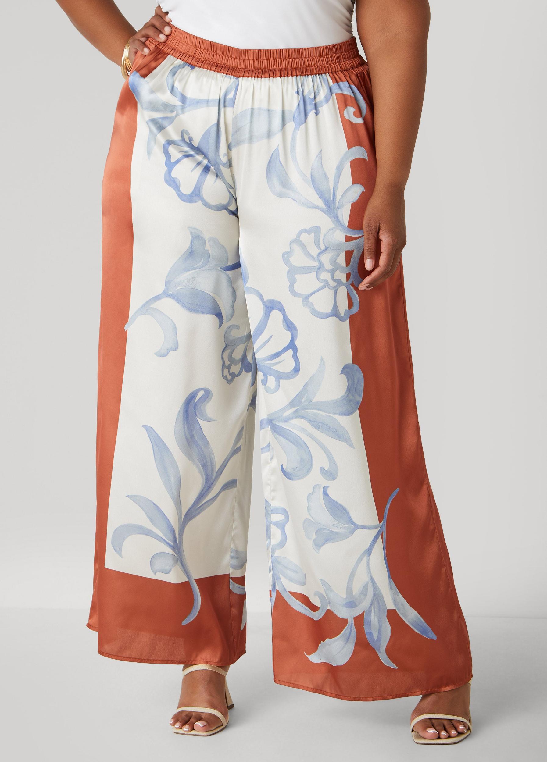 Floral Satin Wide Leg Pants Product Image