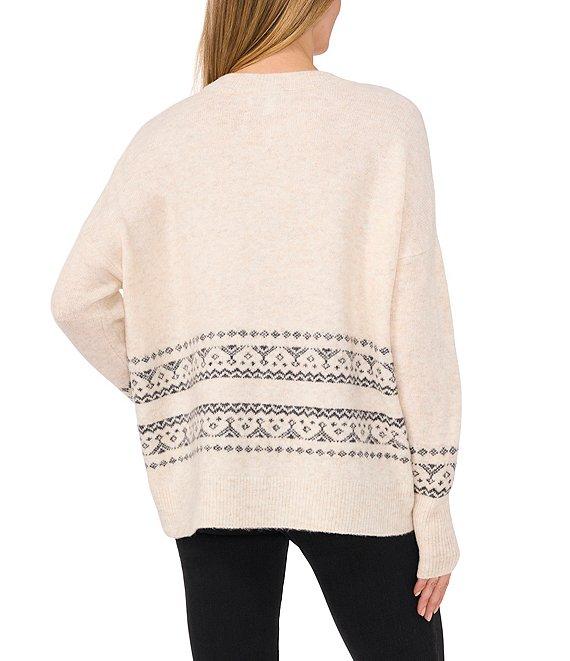 CeCe Fair Isle Jersey Knit Crew Neck Dropped Long Sleeve Pullover Sweater Product Image