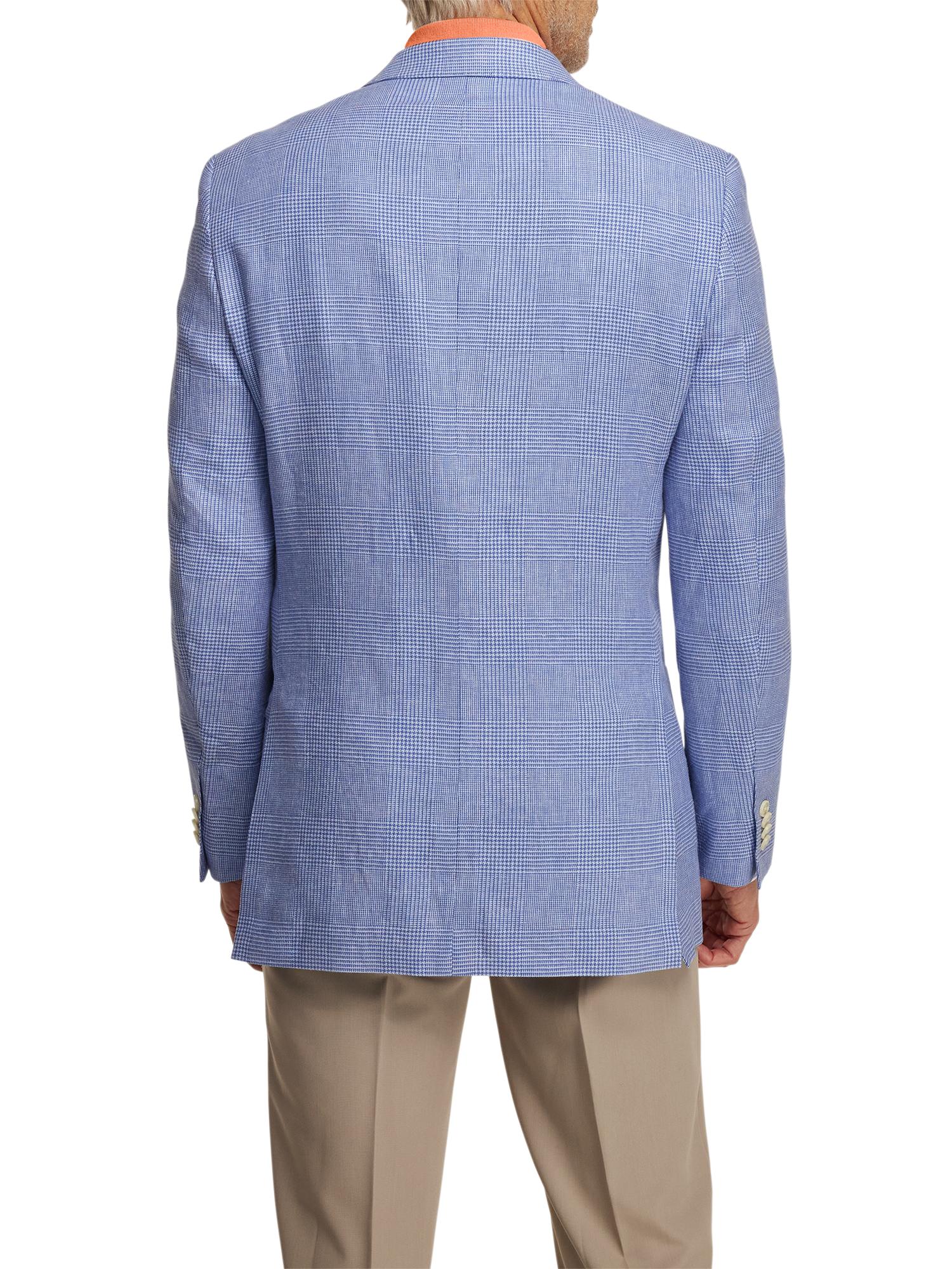 Linen Blend Single Breasted Notch Lapel Sport Coat - Blue Product Image