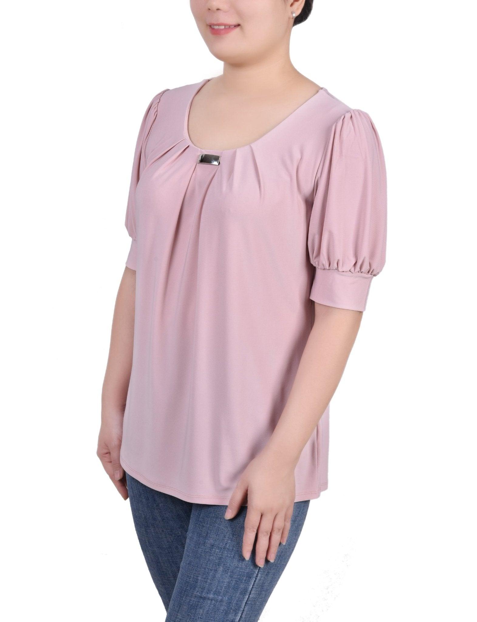 Mellow Rose Short Sleeve Balloon Sleeve Top With Hardware Product Image